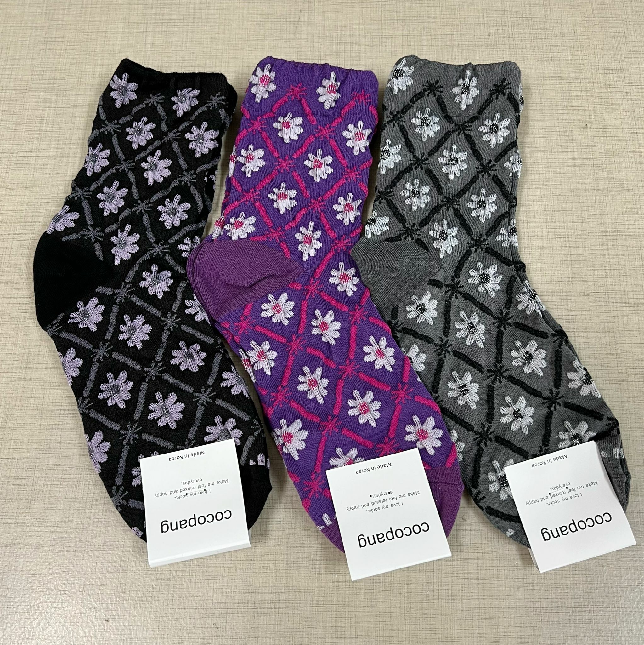 小花閃線碎花襪 AS60