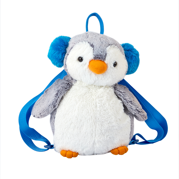 Blue Penguin with Earmuffs Plush Backpack