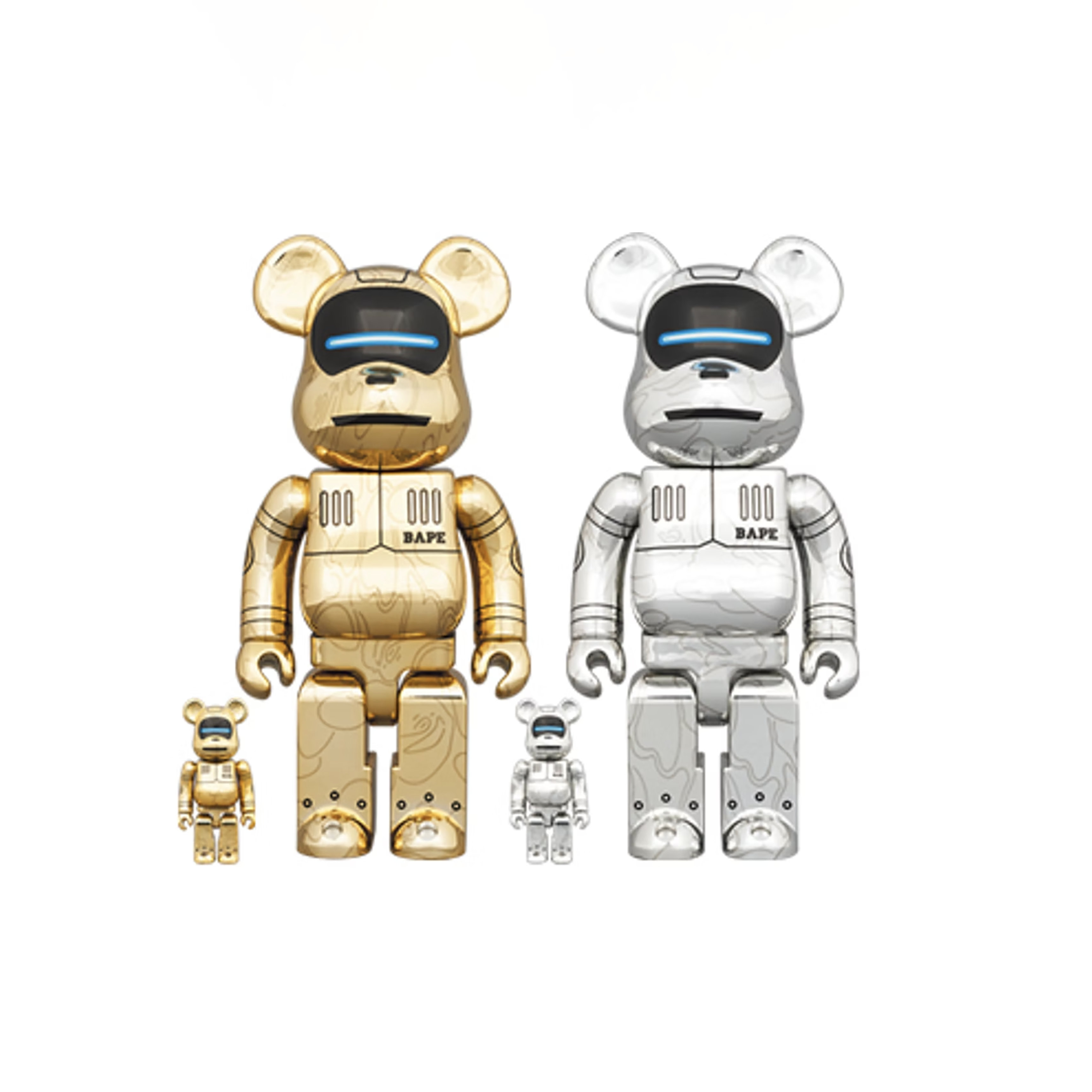 BE@RBRICK SORAYAMA X BAPE BABY MILO® 400% SILVER & GOLD 空山基 聯名款 金銀一套不拆售