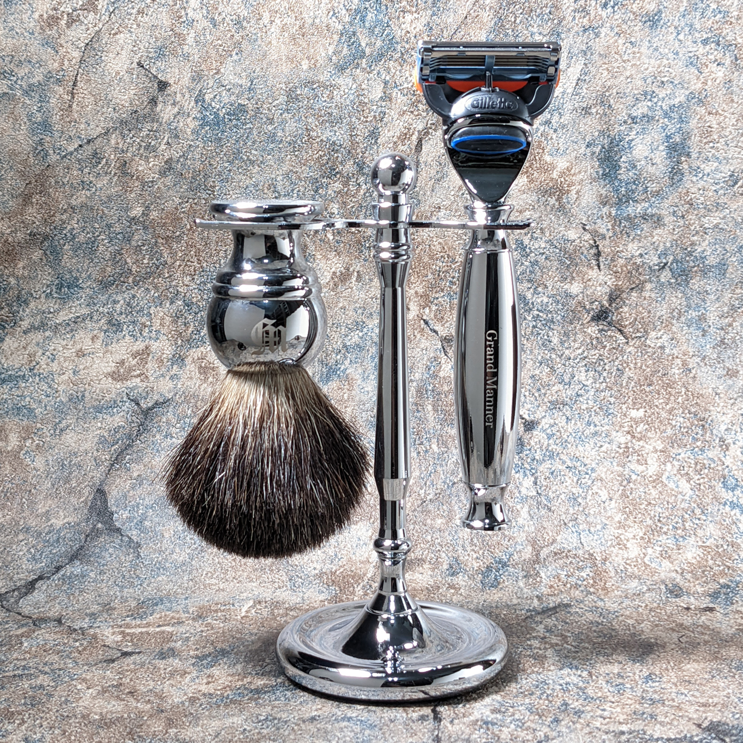 英國 Grand Manner 尊爵銀 手動安全刮鬍刀組（Fusion / 鋒隱刀片 / 禮盒）