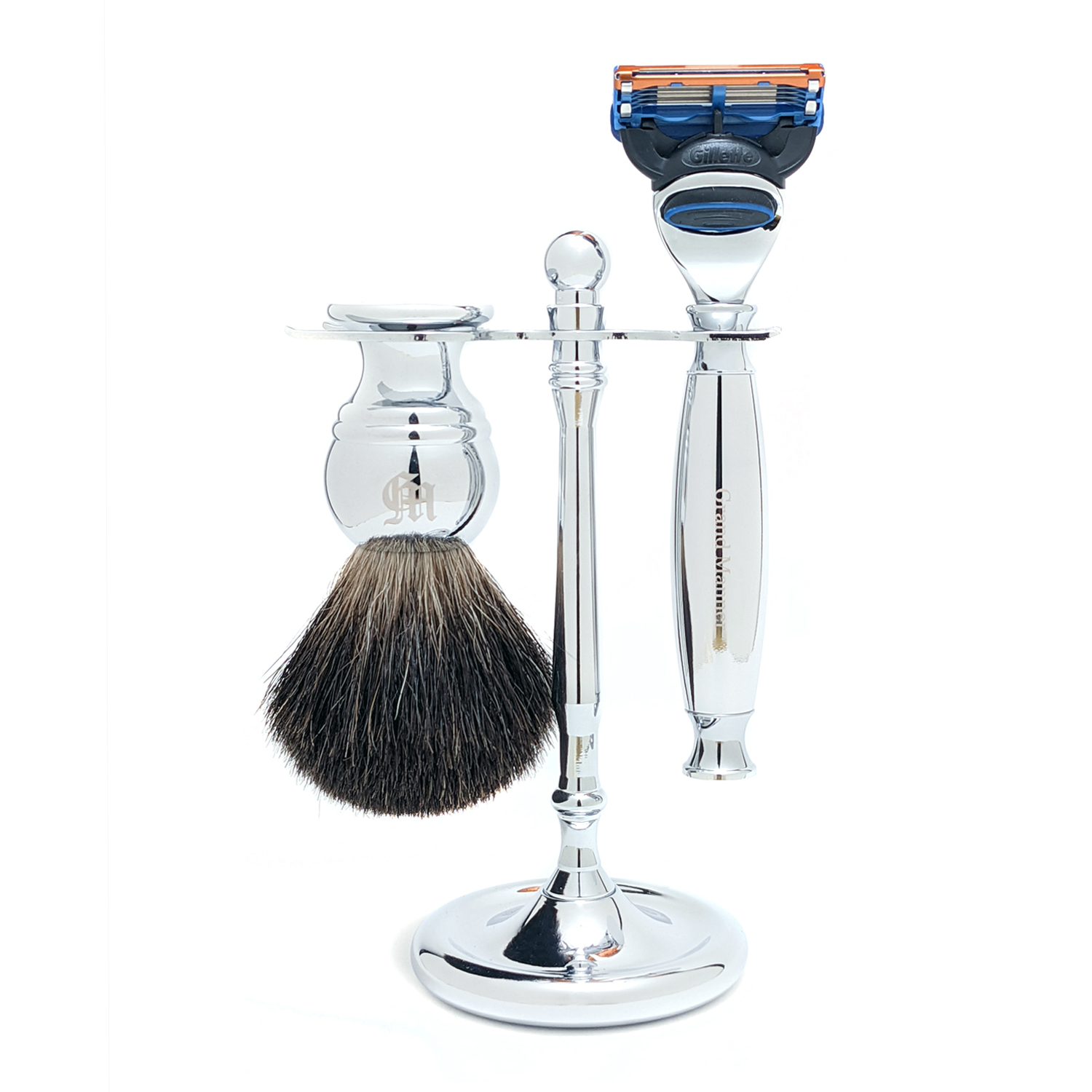 英國 Grand Manner 尊爵銀 手動安全刮鬍刀組（Fusion / 鋒隱刀片 / 禮盒）