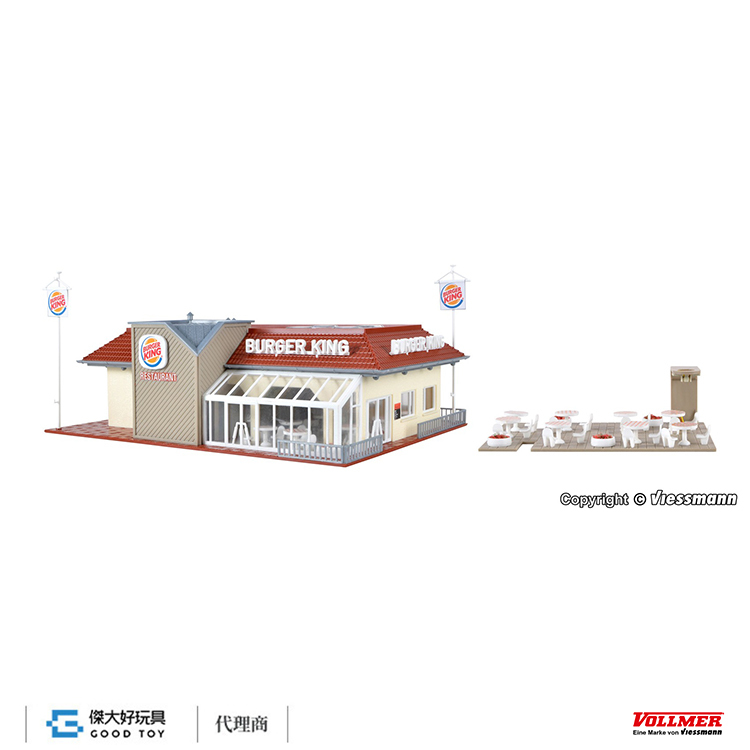 Vollmer 43632 HO Burger King fast food restaurant with interior and LED lighting, functional kit