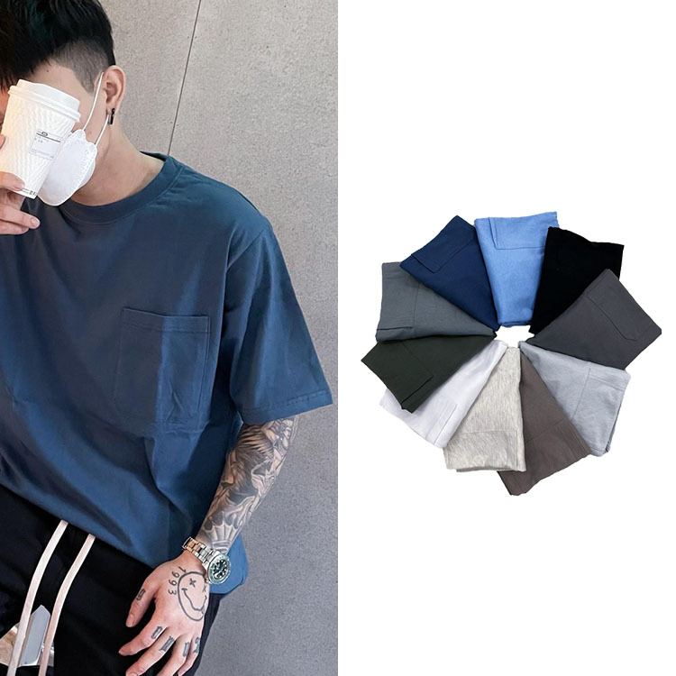 SALE- 微寬鬆 落肩 口袋 素色 短T - S201544