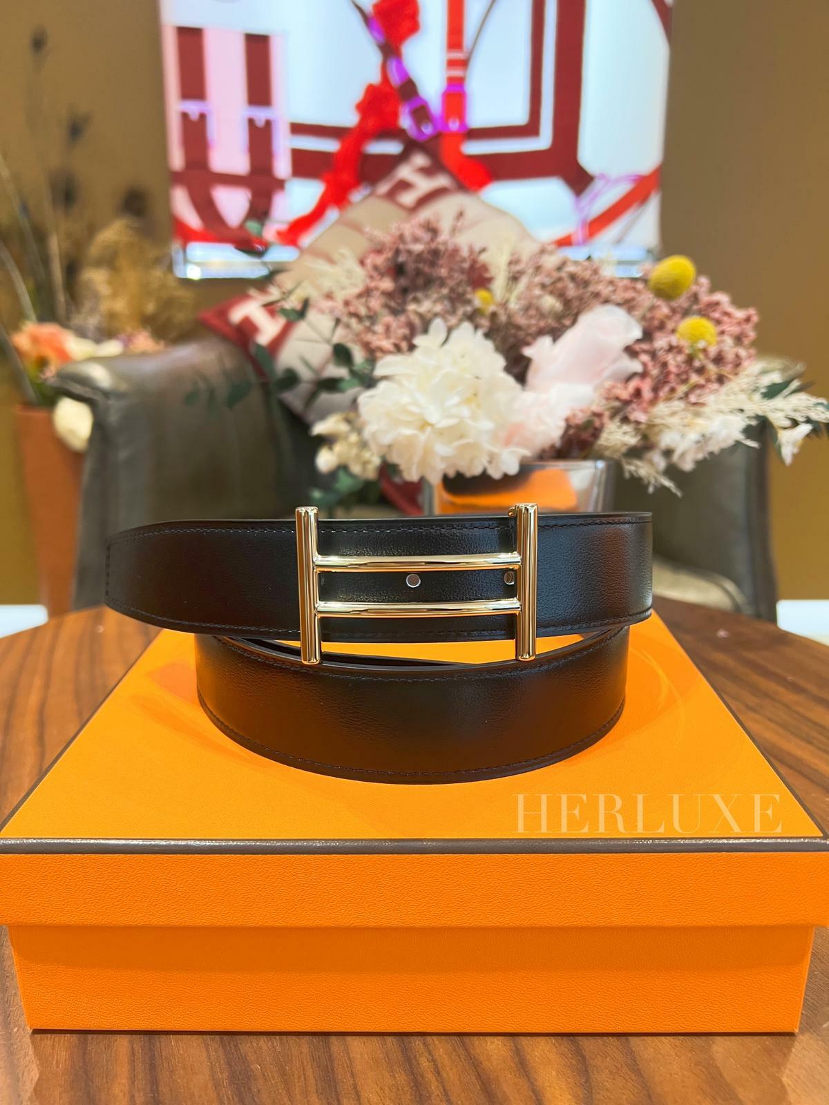 Rider belt gold buckle 89 noir / 8F etain leather strap 32mm 90cm