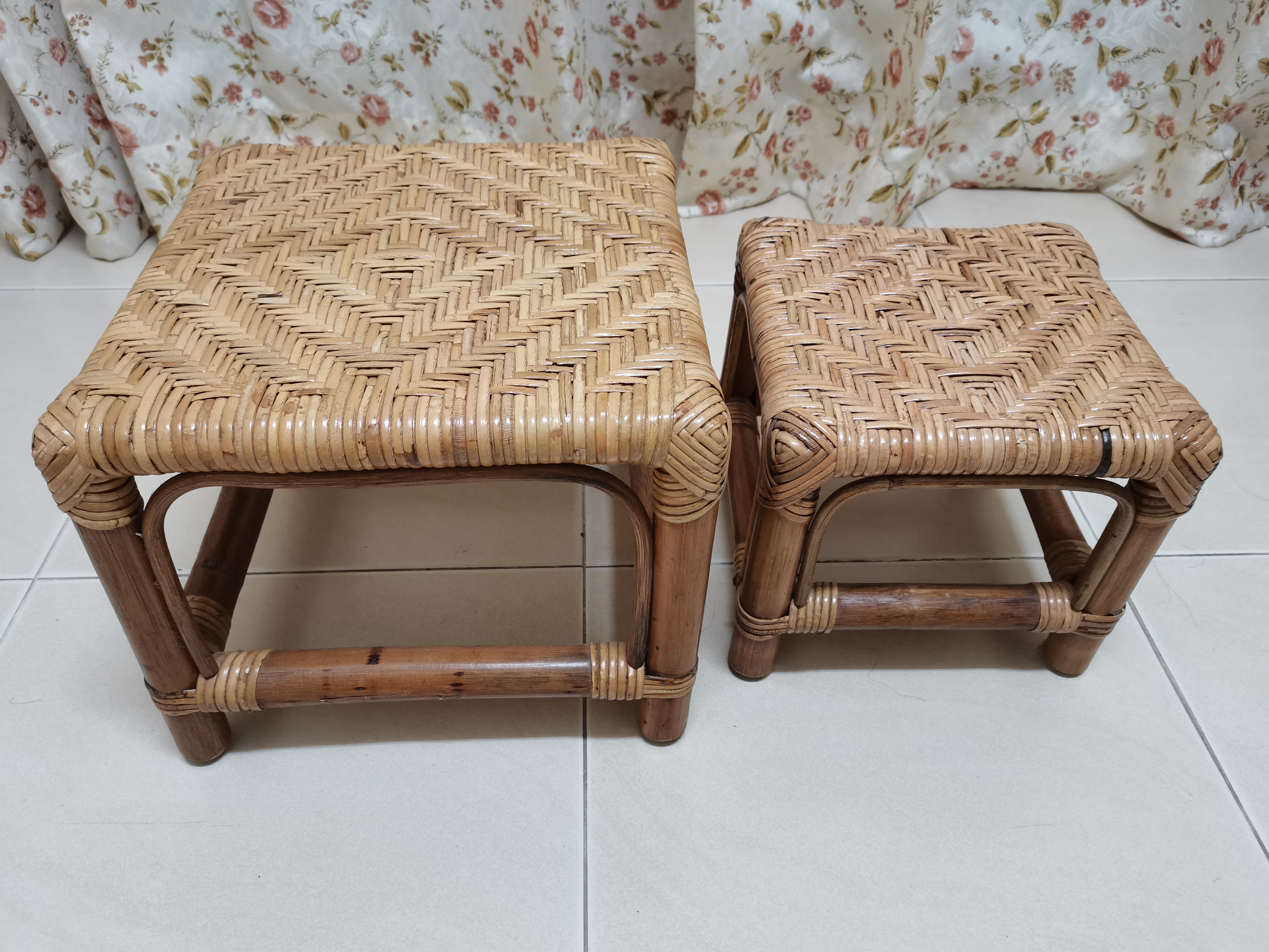 100% Natural Rattan Foot Stool Rattan Skin Webbing Top