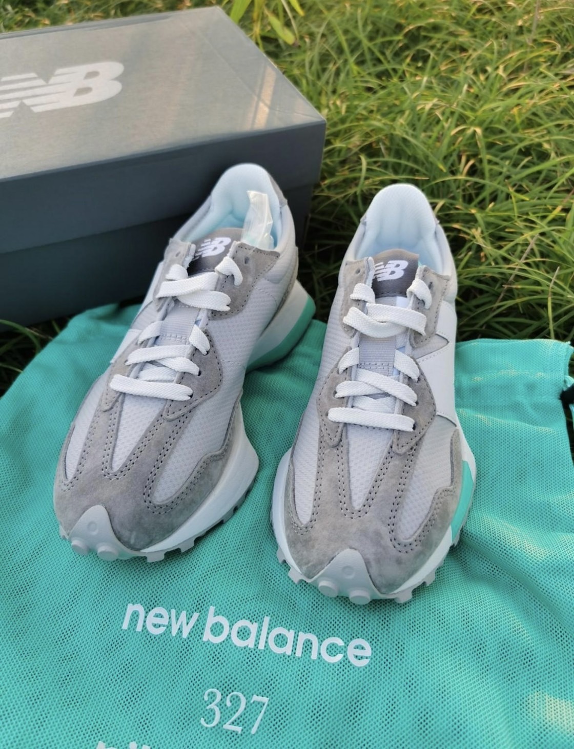 New Balance 327 灰藍色 大N 拼接 復古 休閒鞋 男女同款