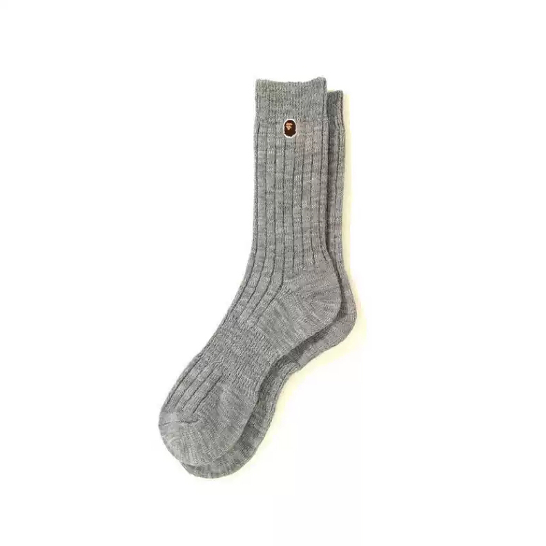 BAPE A Bathing Ape MELANGE ANKLE SOCKS 黑色 灰色 刺繡小LOGO 麻花針織 中筒襪 長襪【1E70183009】