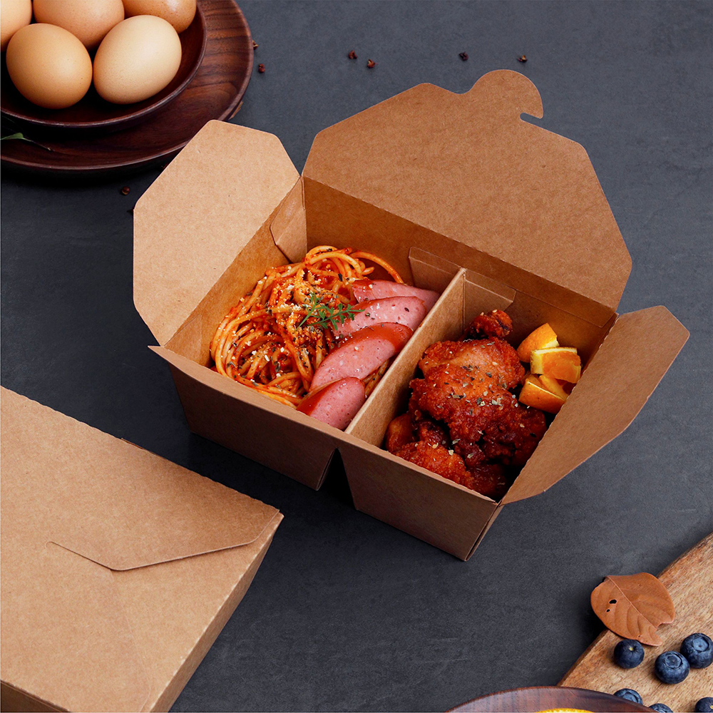 牛皮紙方形餐盒 二分格 1400ml 2號