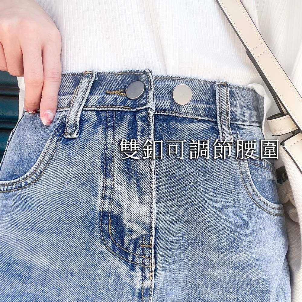 破洞雙釦A字牛仔短褲(XXS-L)