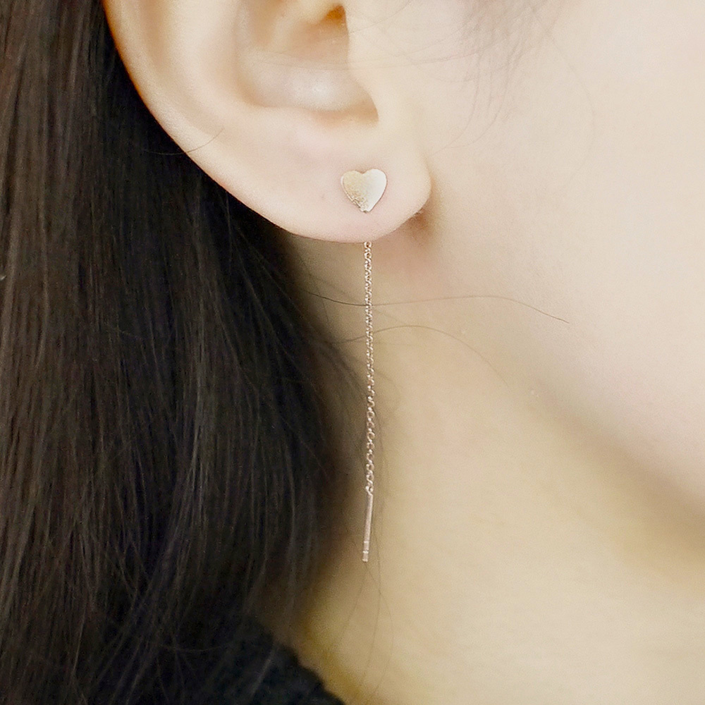 玫瑰金愛心耳線式純銀耳環/SE573