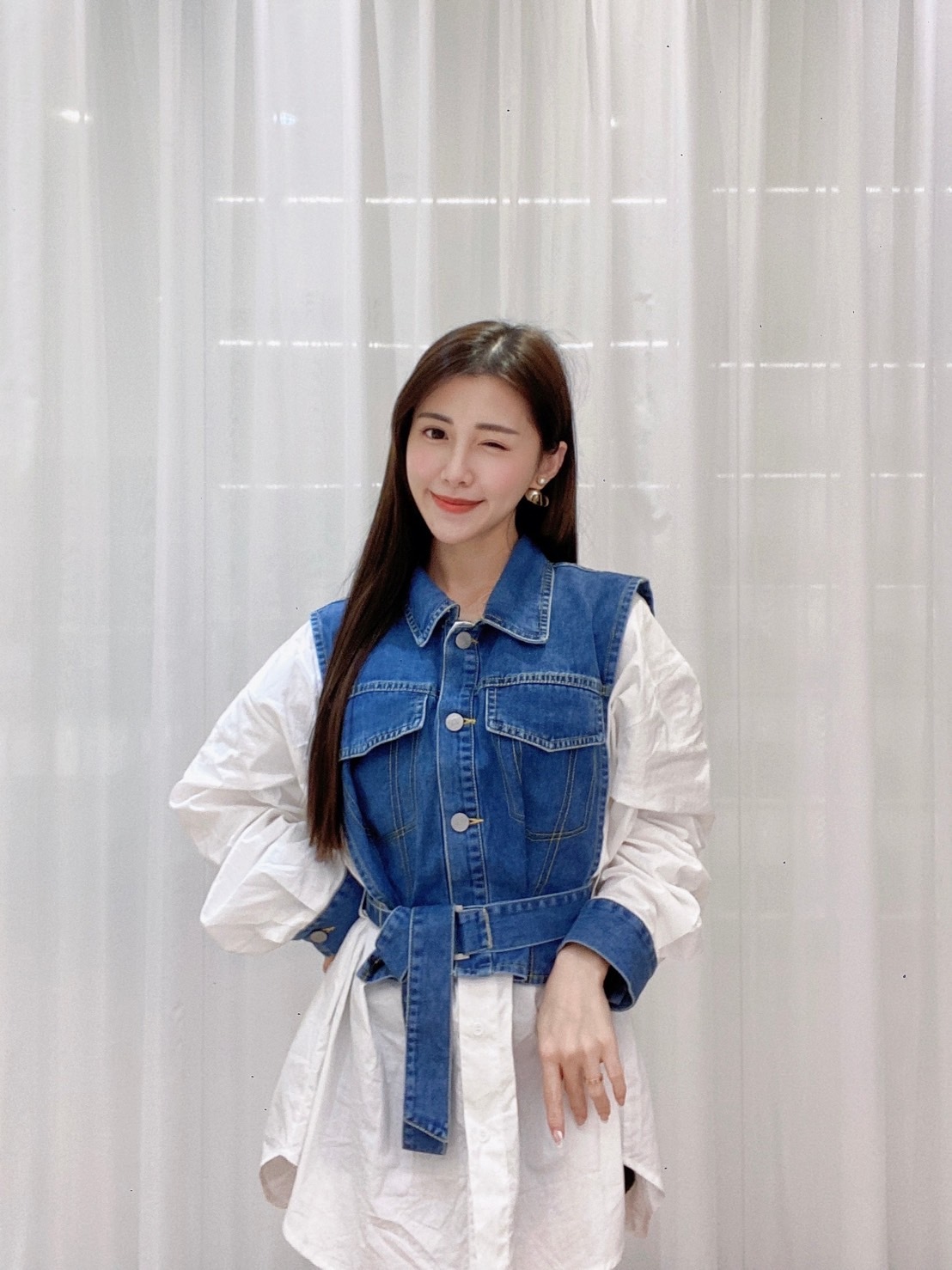 牛仔拼接襯衫裙｜現貨商品