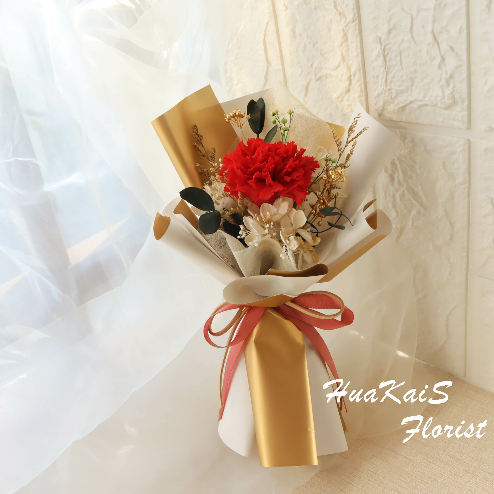 康乃馨花束|紅色康乃馨|母親節花束|永生花束|健康長壽