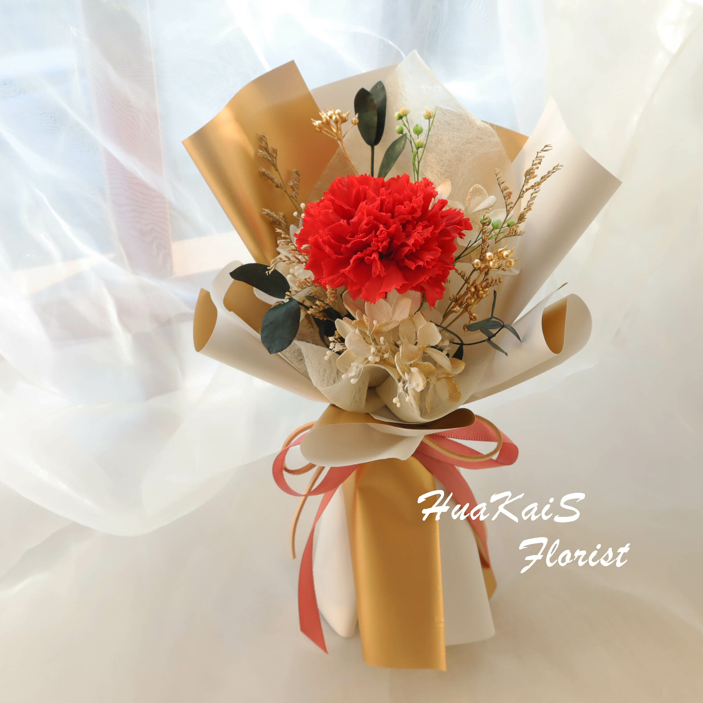 康乃馨花束|紅色康乃馨|母親節花束|永生花束|健康長壽