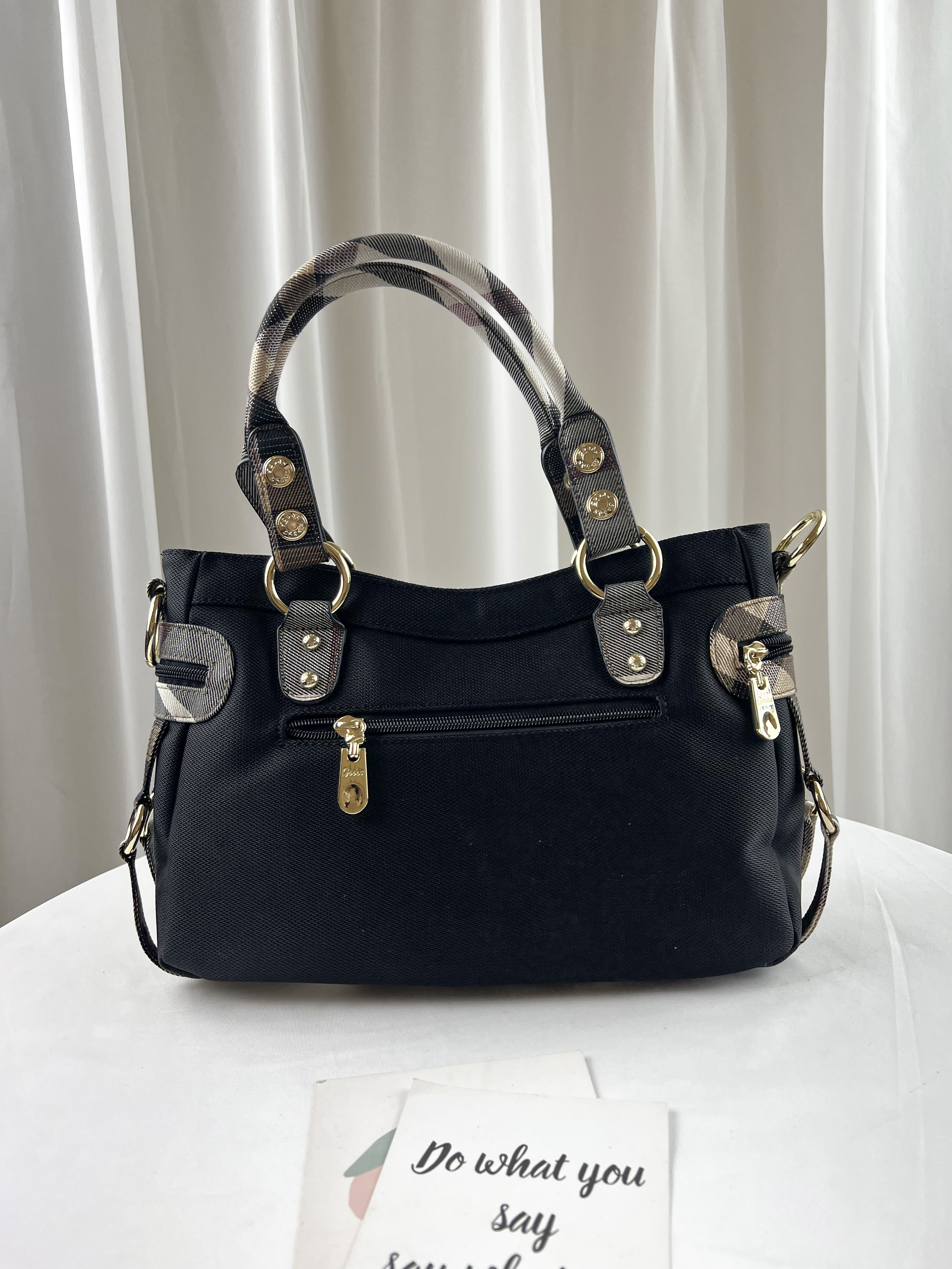 GOODS 金線大格黑防潑水手提包 / 側背包 #29256