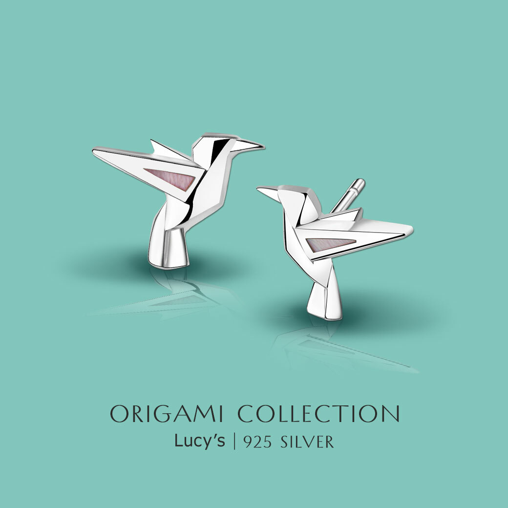 純銀摺紙系列｜珍珠母貝小鳥 耳環 (99830)