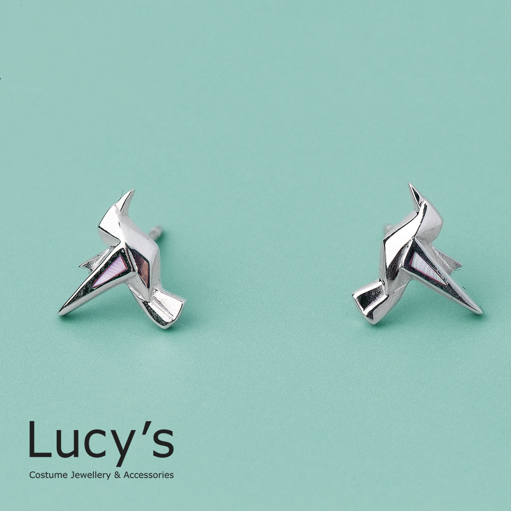 純銀摺紙系列｜珍珠母貝小鳥 耳環 (99830)