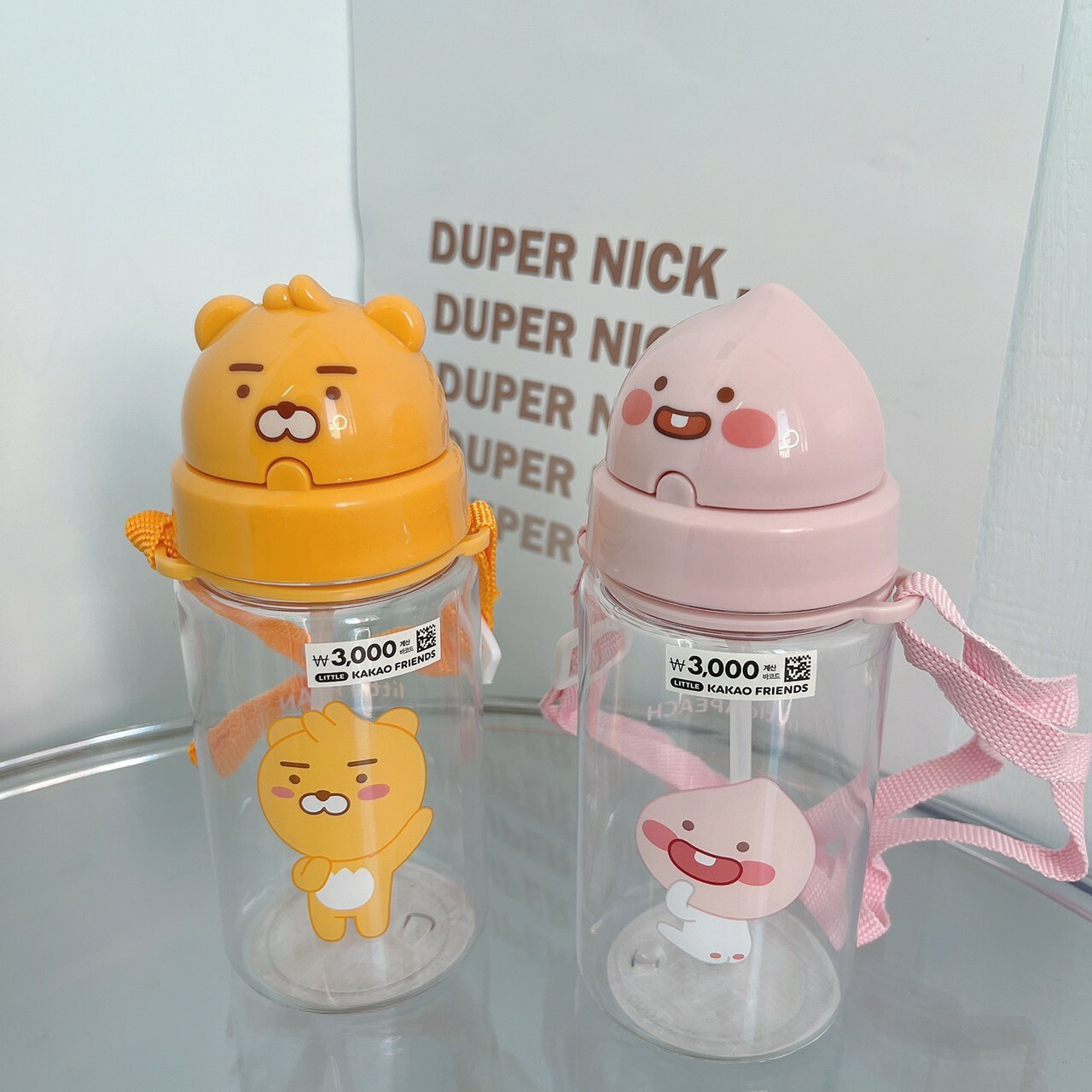 韓國 KAKAO FRIENDS 萊恩 RYAN 桃子 APEACH 吸管 背帶水壺