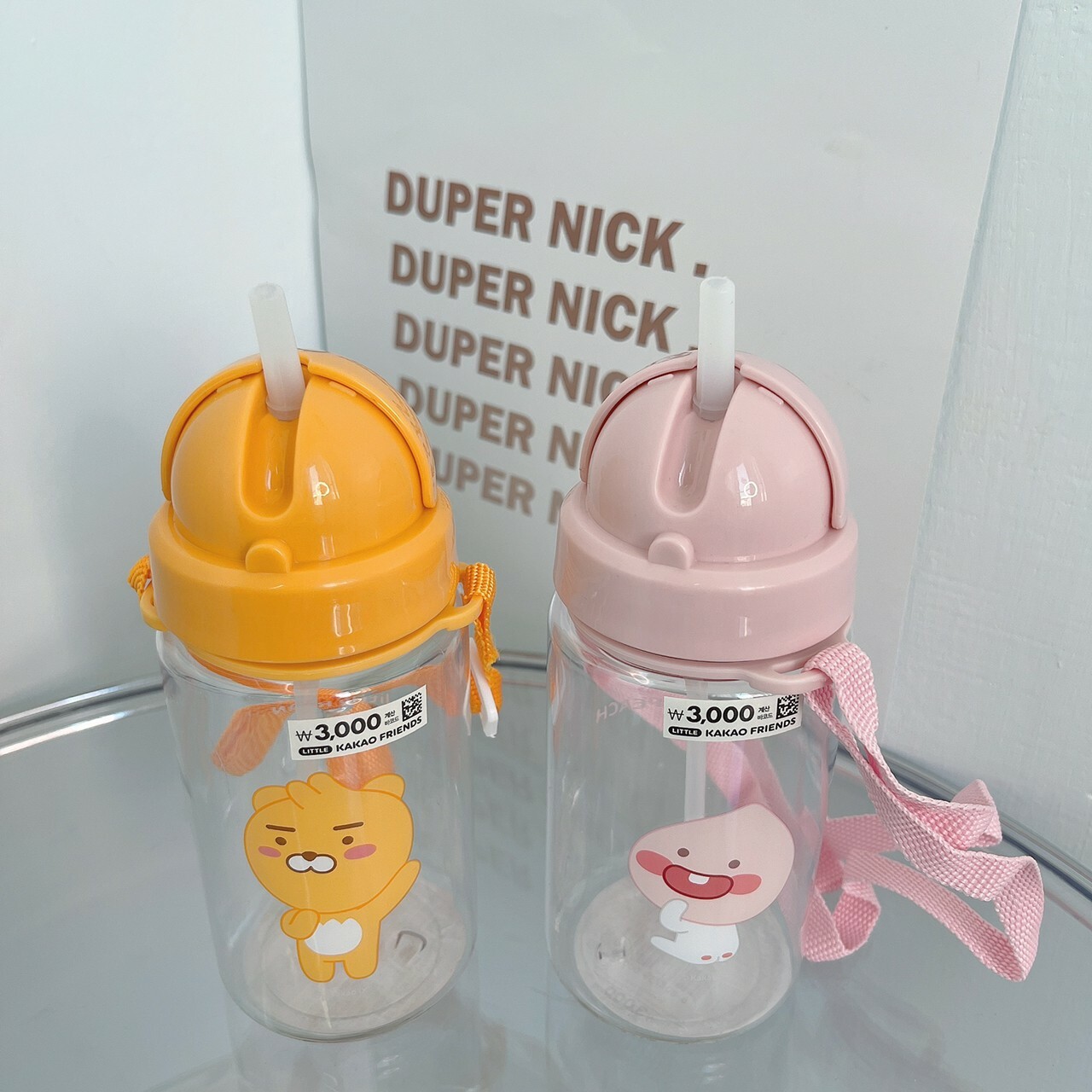 韓國 KAKAO FRIENDS 萊恩 RYAN 桃子 APEACH 吸管 背帶水壺