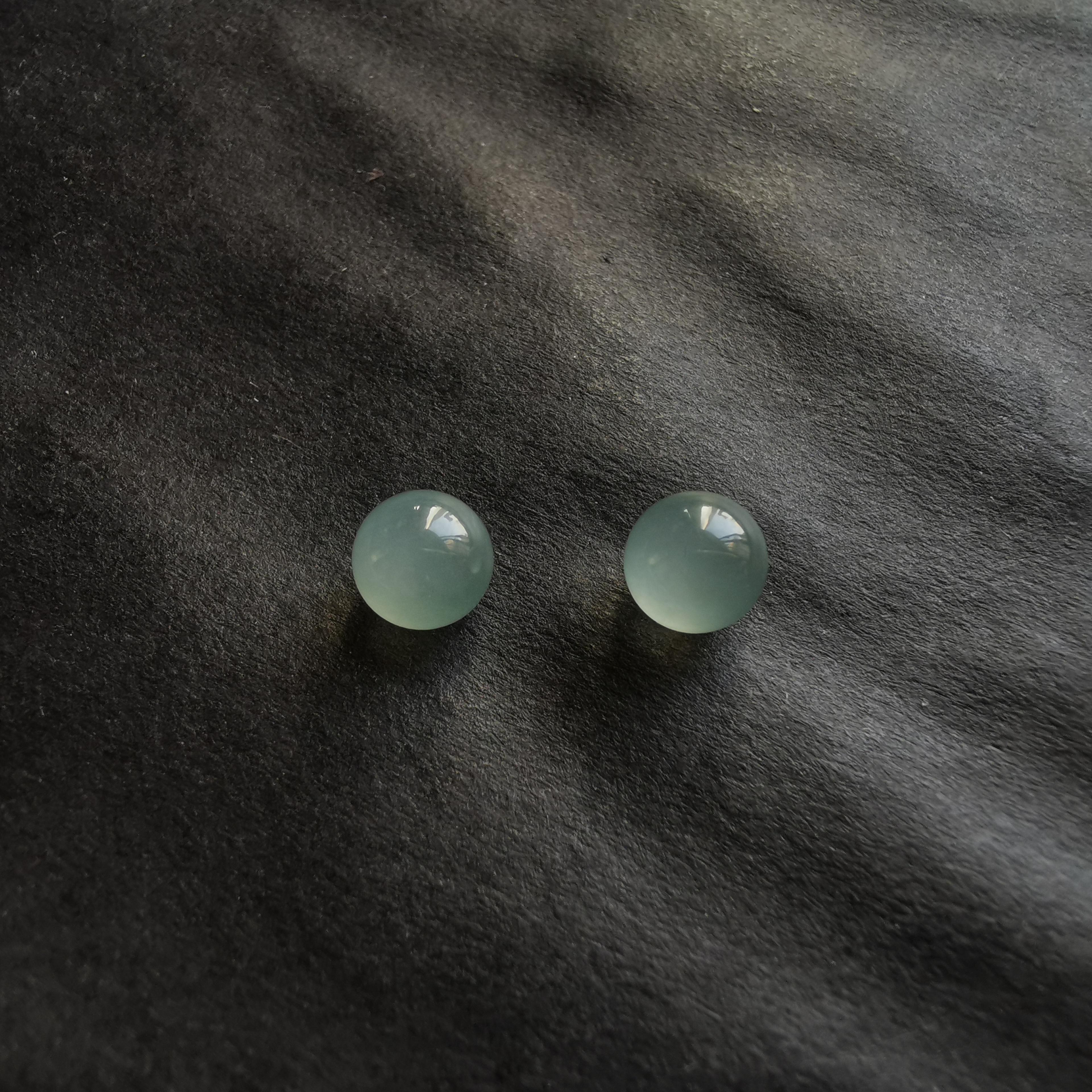 玻璃種圓珠一對 (6.5mm直徑), 天然翡翠A玉, 緬甸玉, Jade, Jadeite