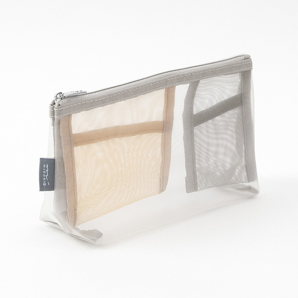 灰色 多功能細網寬底筆袋 收納袋 ｜日本MIDORI