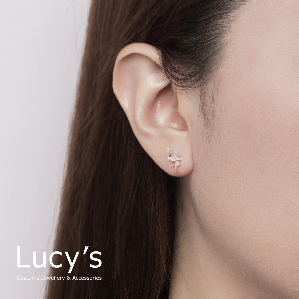 Lucys-摺紙系列｜925純銀紅鶴耳環(99836)