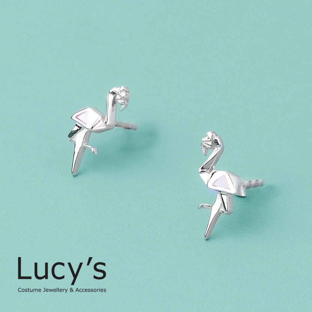 Lucys-摺紙系列｜925純銀紅鶴耳環(99836)