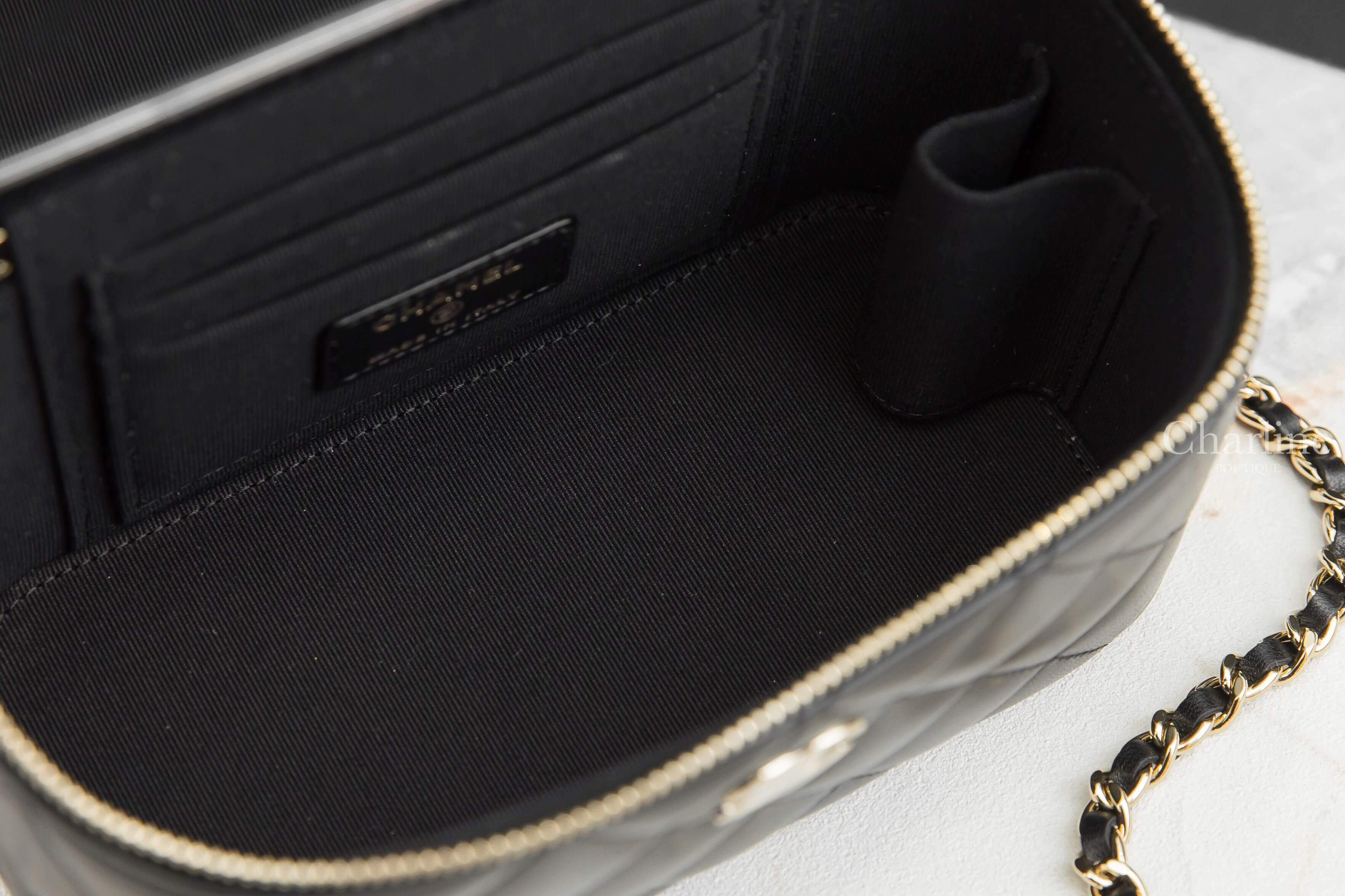 Chanel Vanity With Chain 黑色金CC金鍊小羊皮菱格紋長方形手提肩背包-Charline Boutique 精品代購