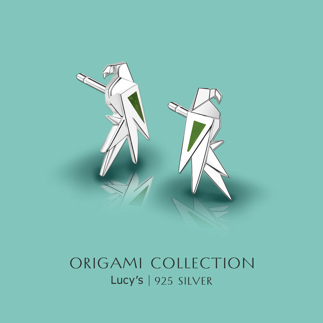 純銀摺紙系列｜珍珠母貝鸚鵡 耳環 (99838)