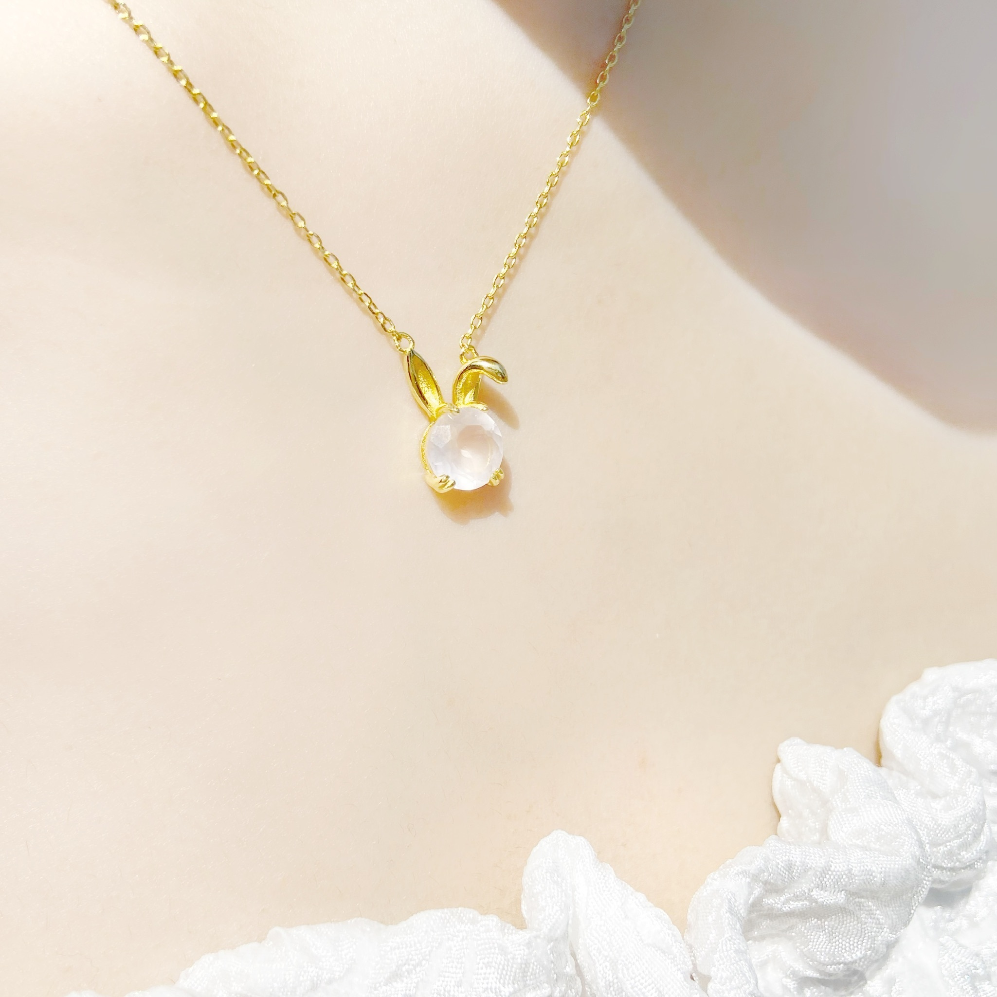 | 925 Silver・14k Gold・Pink Quartz | Funny Bunny Necklace | NE0492 |