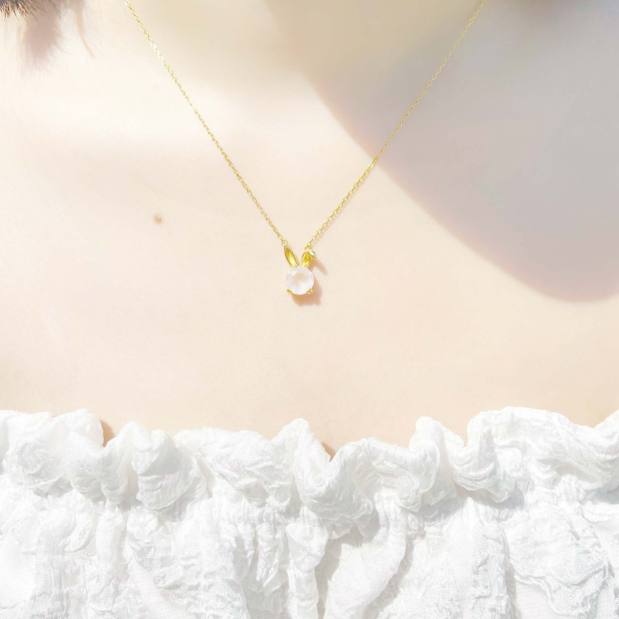 | 925 Silver・14k Gold・Pink Quartz | Funny Bunny Necklace | NE0492 |