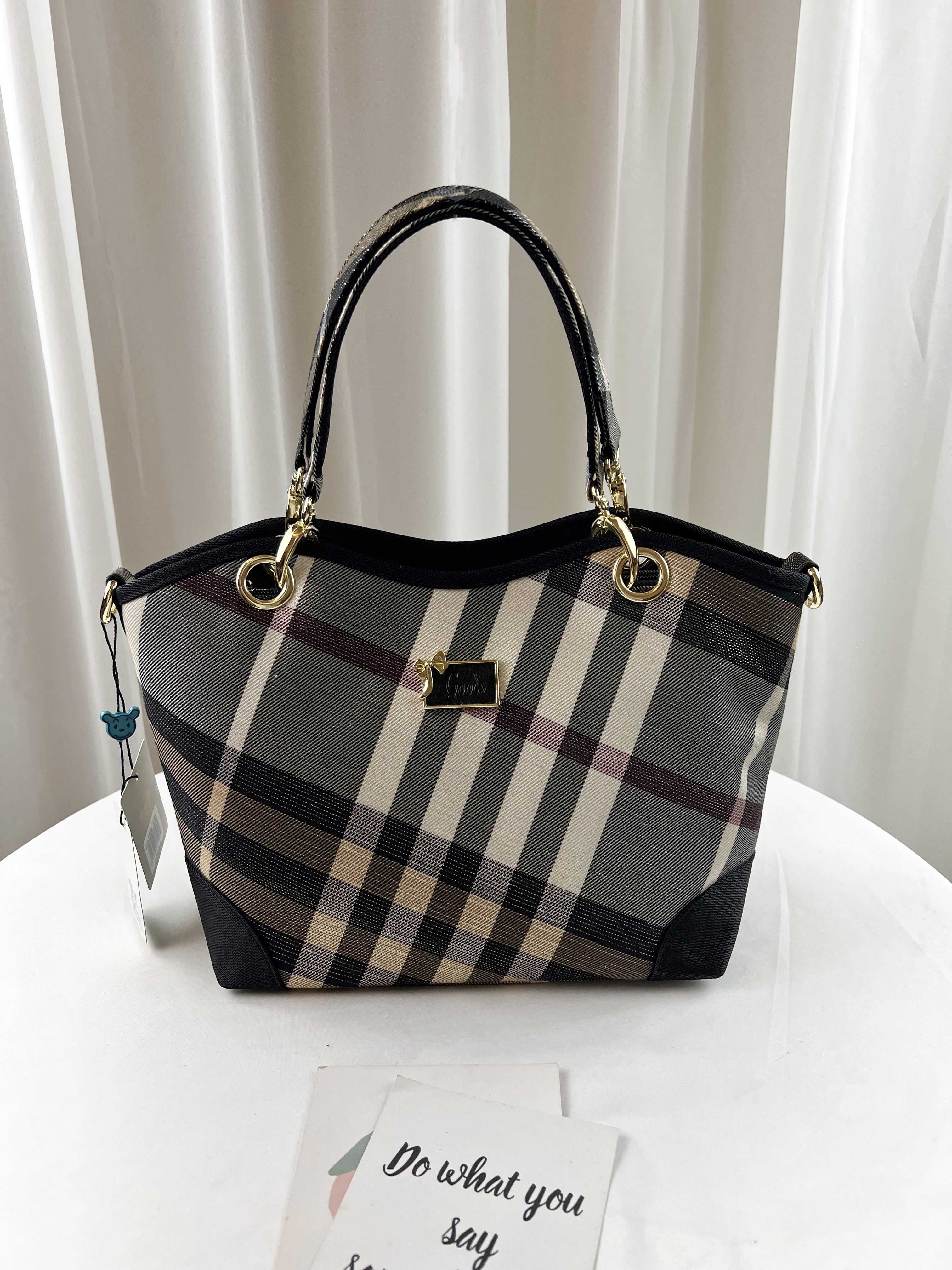 GOODS 金線大格黑防潑水手提包 / 側背包 #2266