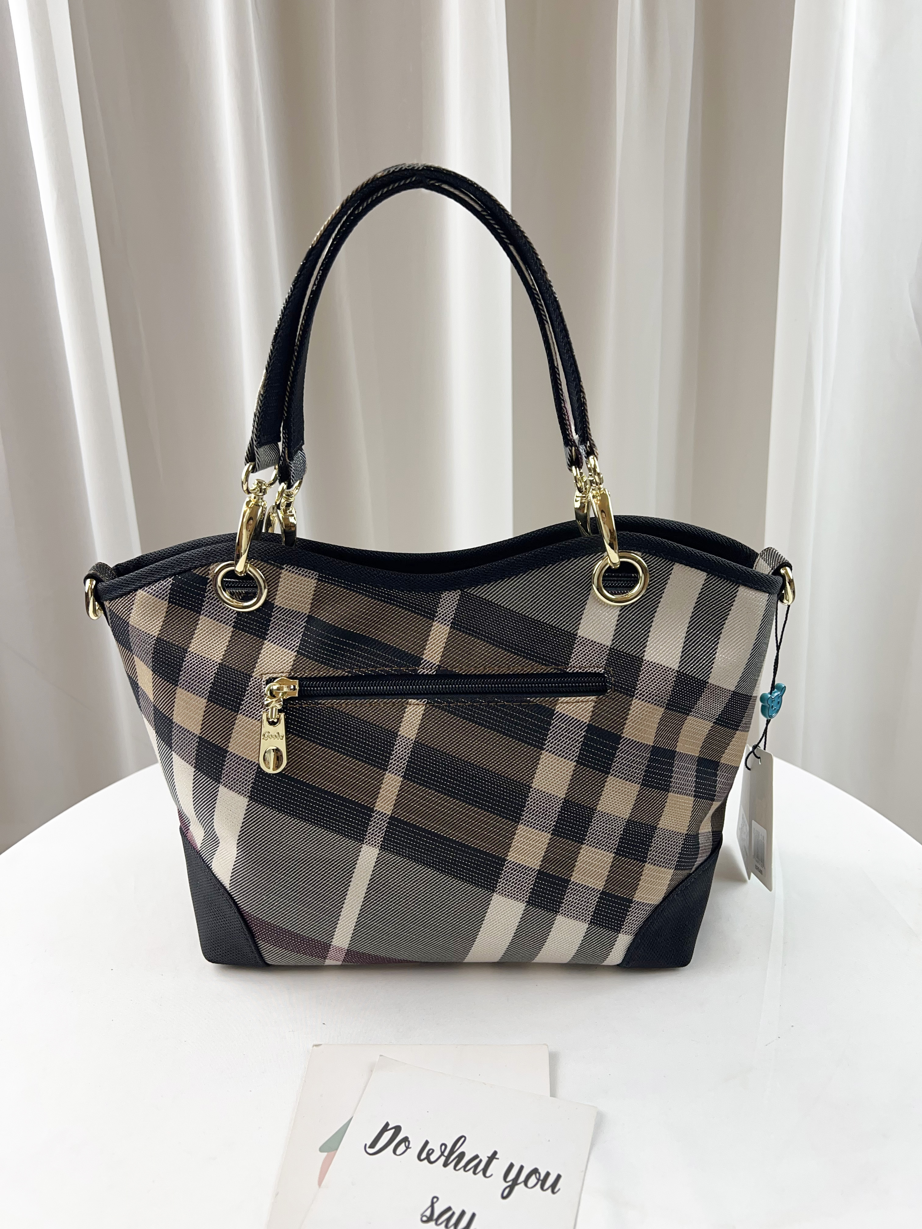 GOODS 金線大格黑防潑水手提包 / 側背包 #2266