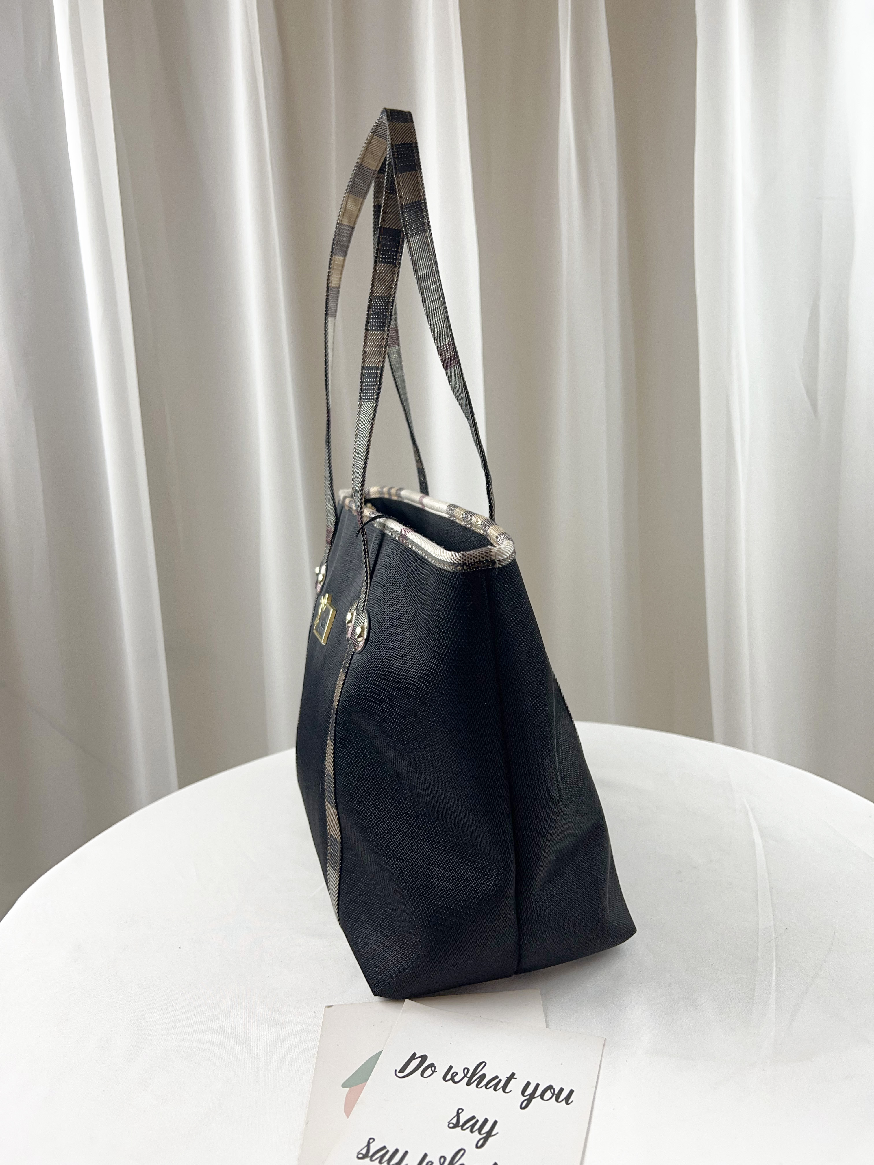 GOODS 金線大格黑防潑水手提包 / 肩背包 #2042