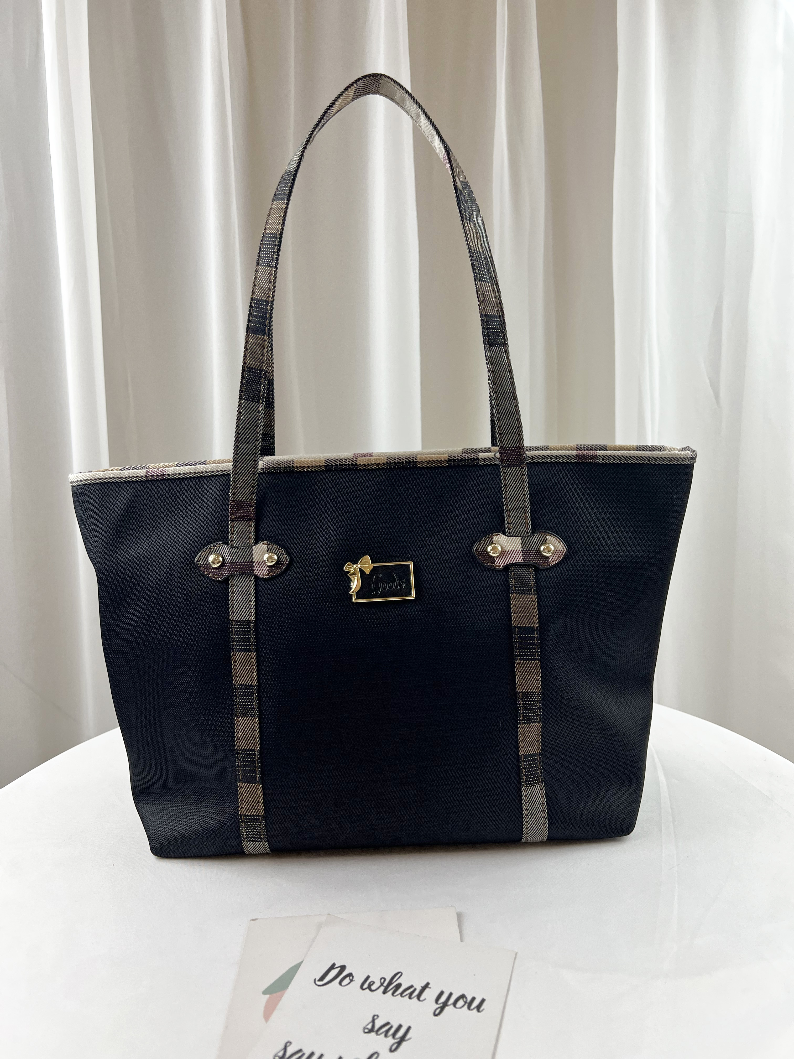 GOODS 金線大格黑防潑水手提包 / 肩背包 #2042