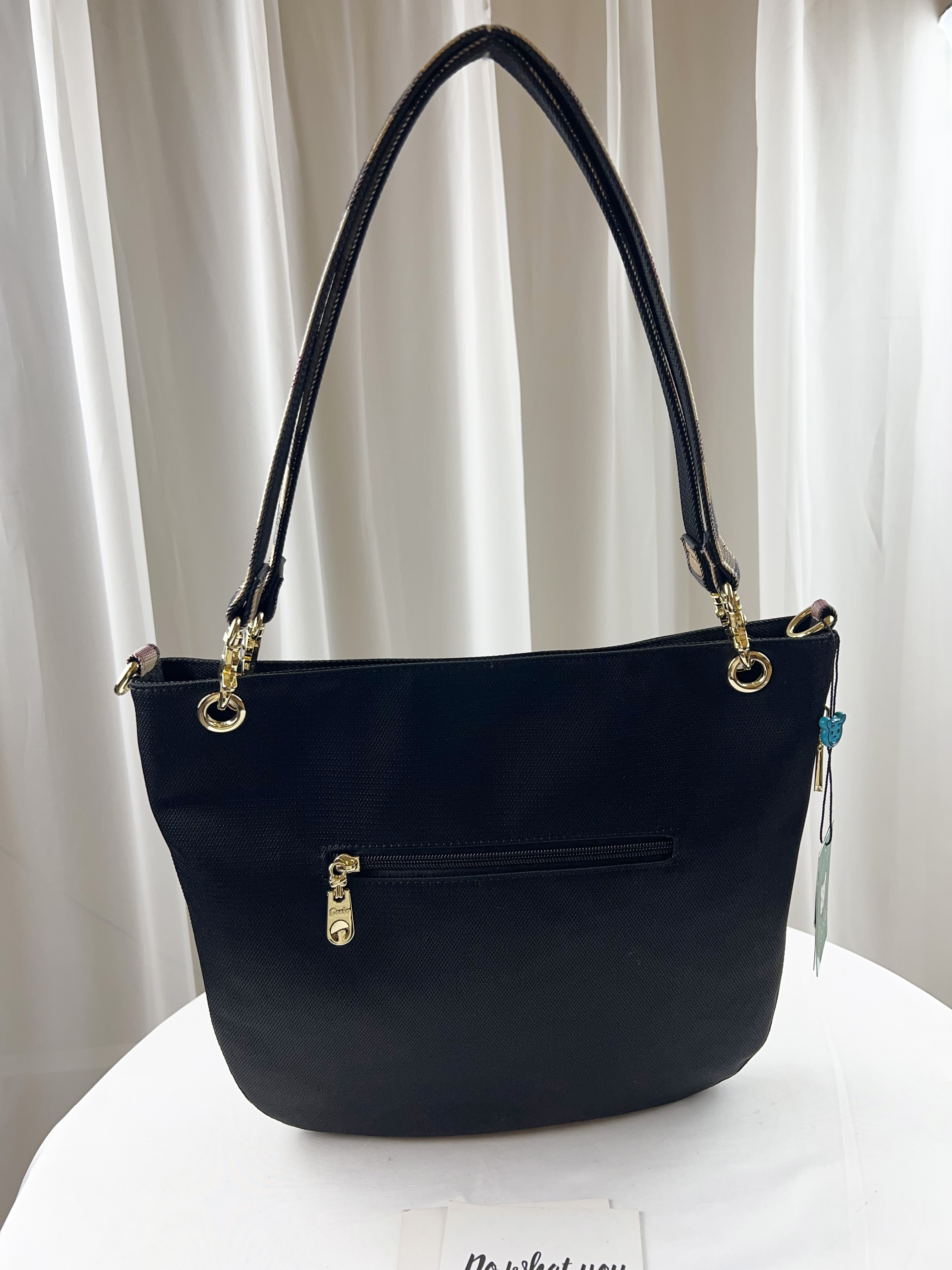 GOODS 金線大格黑防潑水手提包 / 肩背包 #1935