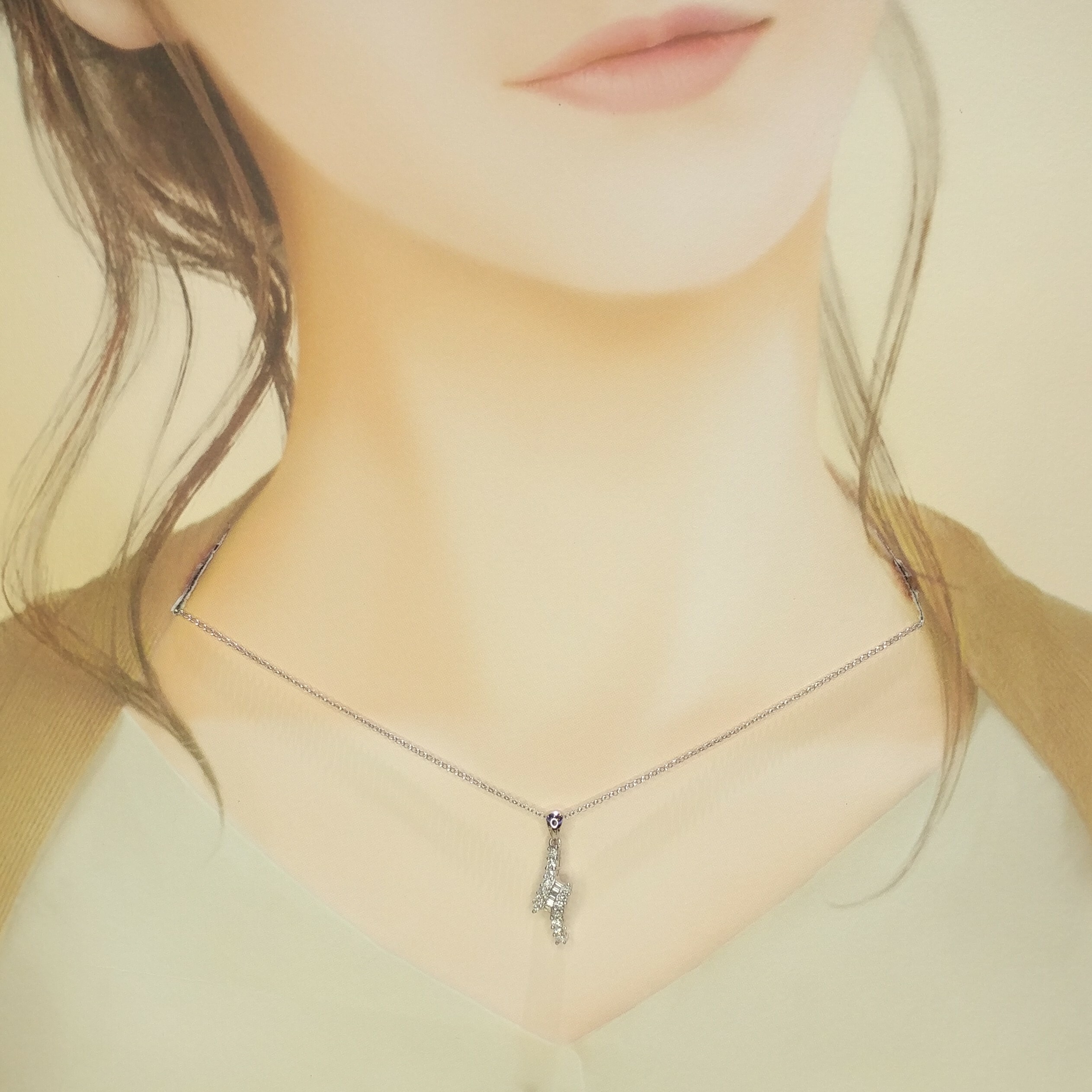 全新18K白金38份鑽石吊墜