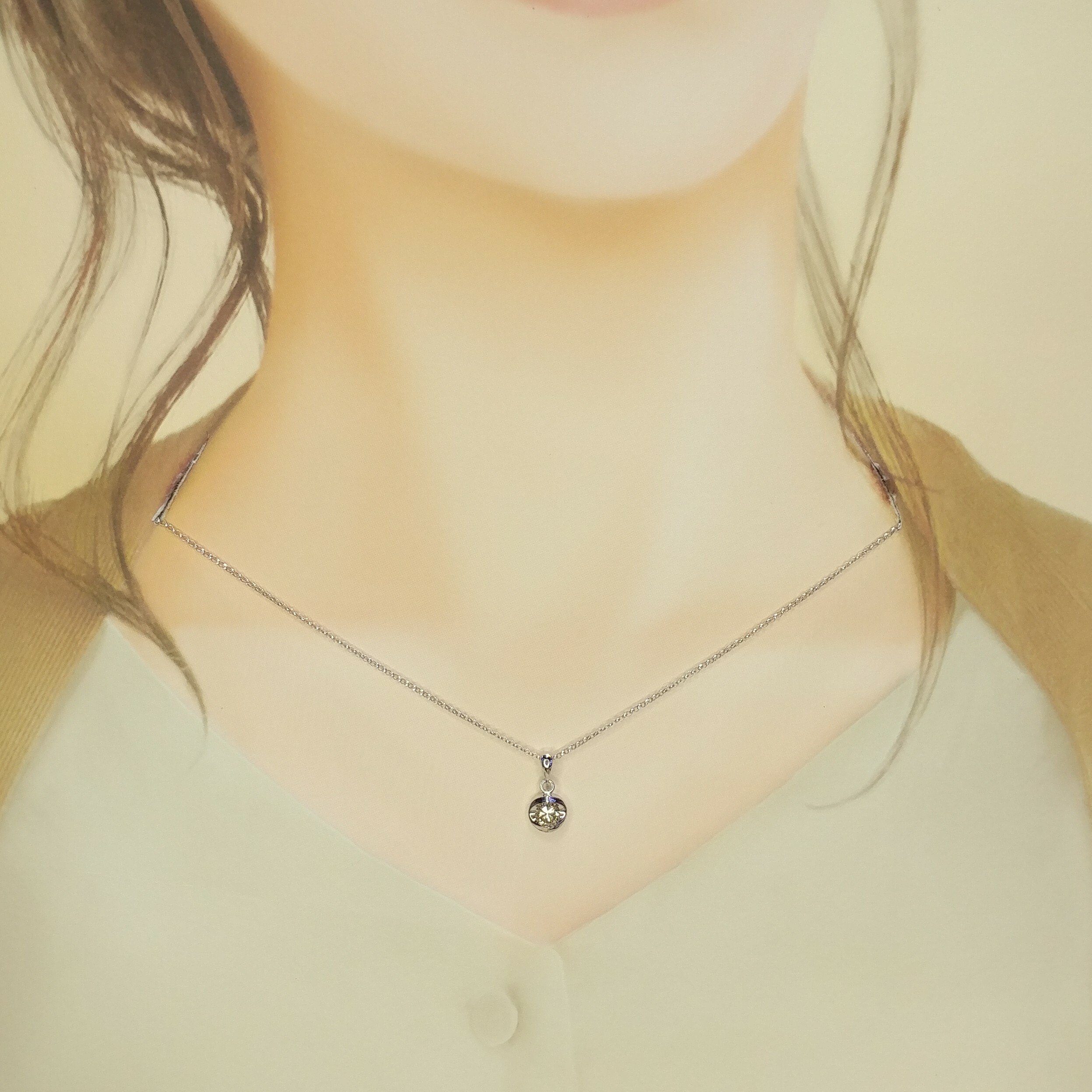 全新18K白金【單粒38份咖啡鑽石】吊墜