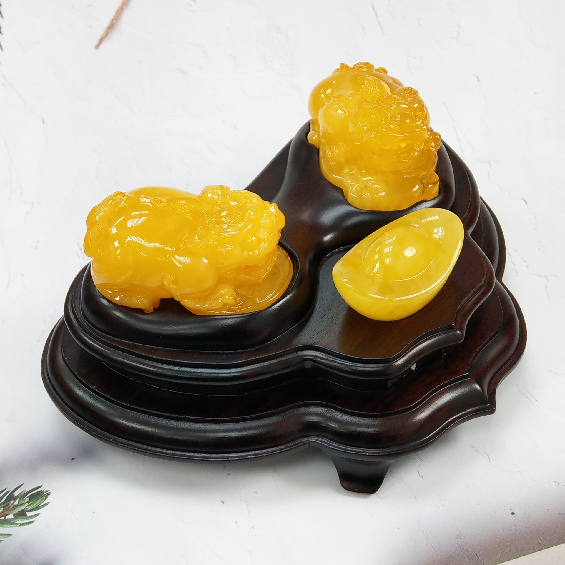 (已結緣)傳家級全美天然波羅的海蜜蠟精雕立體貔貅元寶擺件