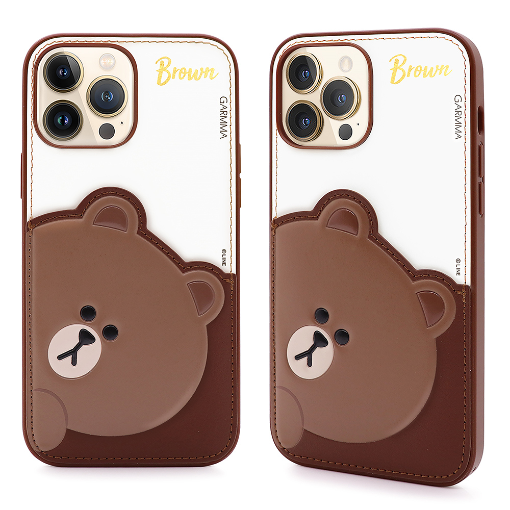 GARMMA LINE FRIENDS iPhone 13系列 燙金皮革保護套 熊大