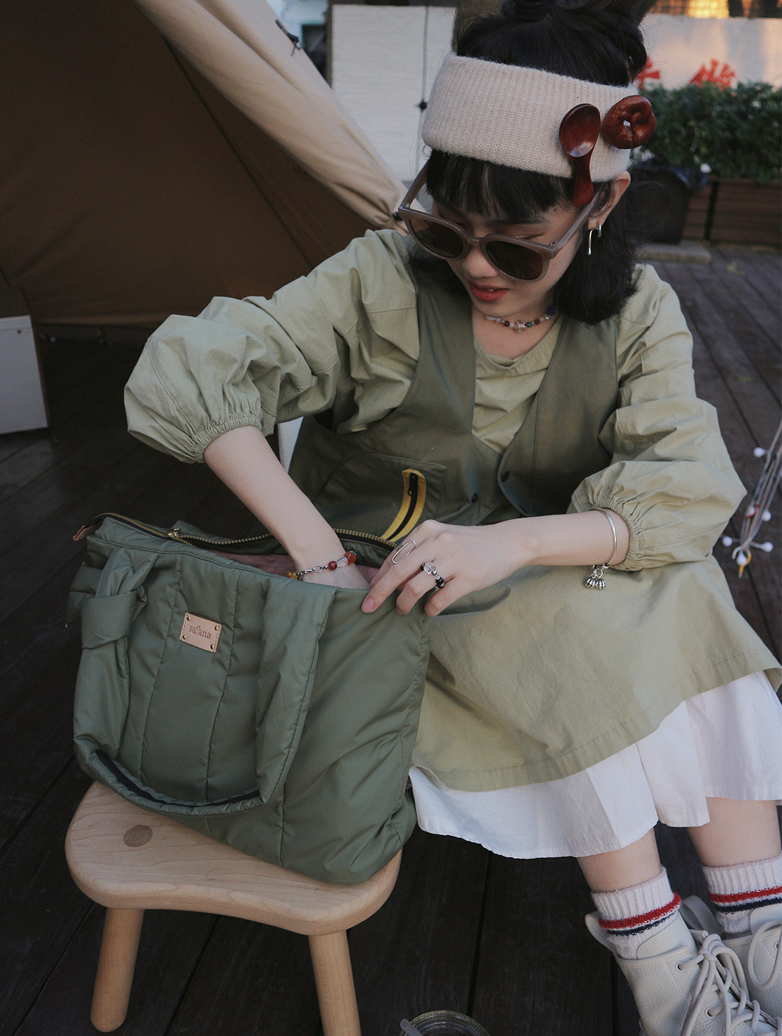 托特包 綠色包包 包包推薦 中型包 側背包 手拿包 肩背包 Light Air 白日夢托特包 satana SLA0030 橄欖綠 KOL推薦 IG網紅 @goodliao06