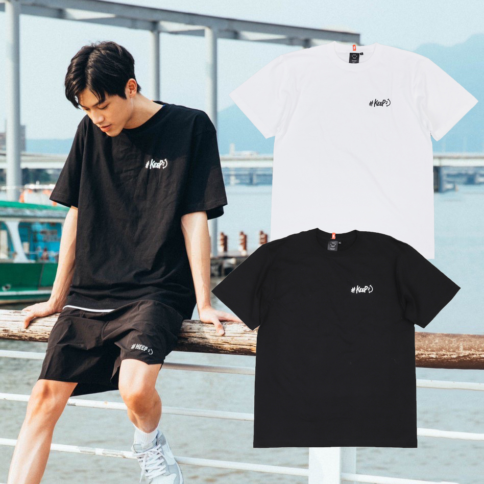 #KEEP handwritten TEE 白色 黑色 草寫小LOGO 閃電微笑 橘色咬標 純棉 圓領 短T 兒童 成人【KS102】