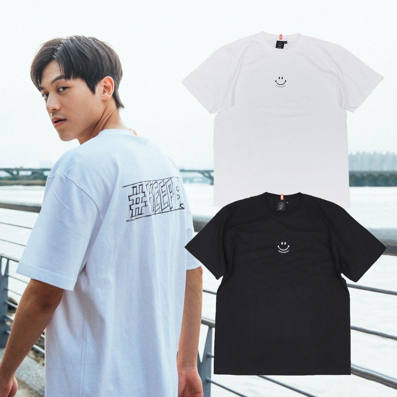 **特價商品售出無退換**#KEEP Sketch TEE 白色 黑色 手稿LOGO 閃電微笑 橘色咬標 純棉 圓領 短T 兒童 成人【KS103】