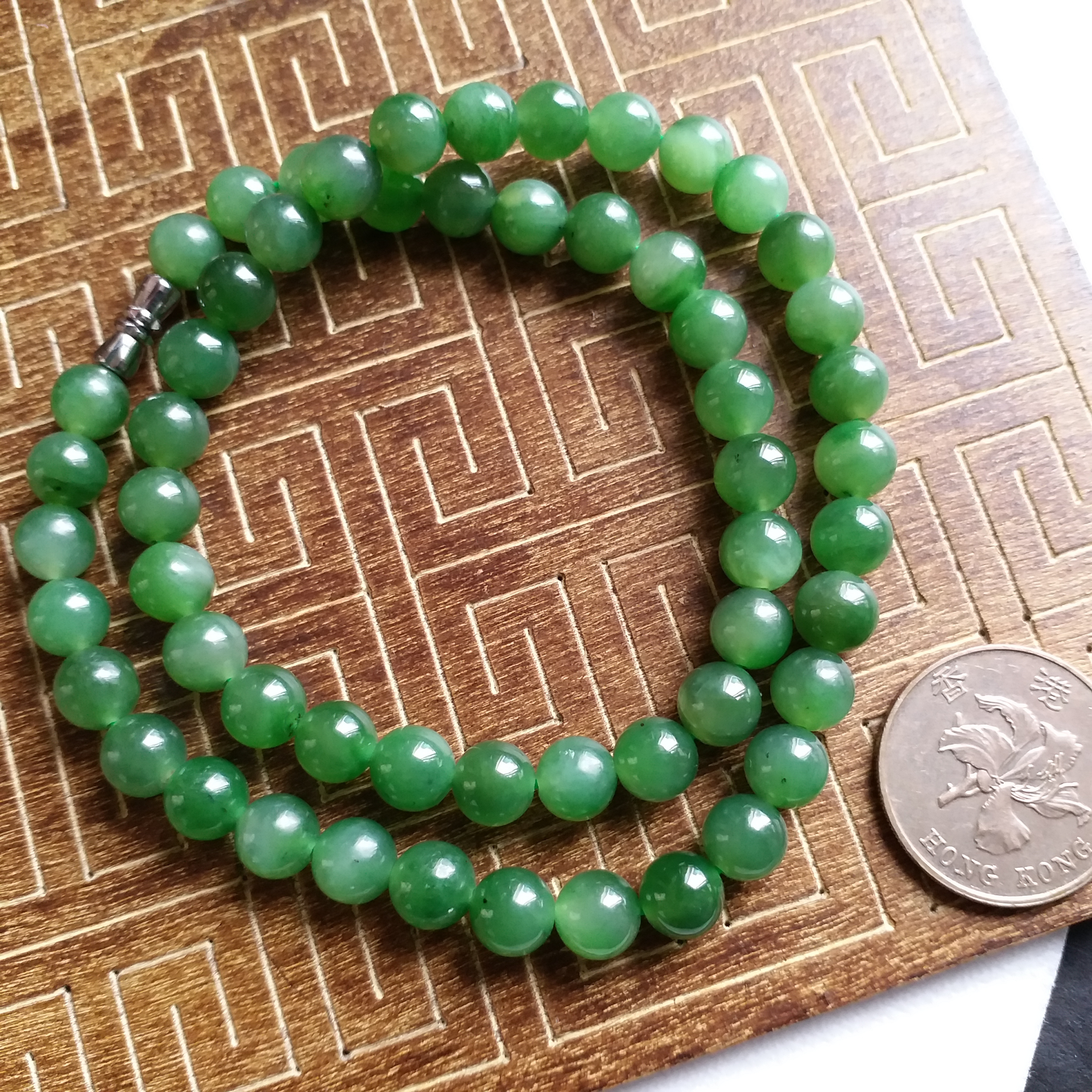 和田玉碧玉珠串 (8-8.2mm直徑), 天然和田玉軟玉