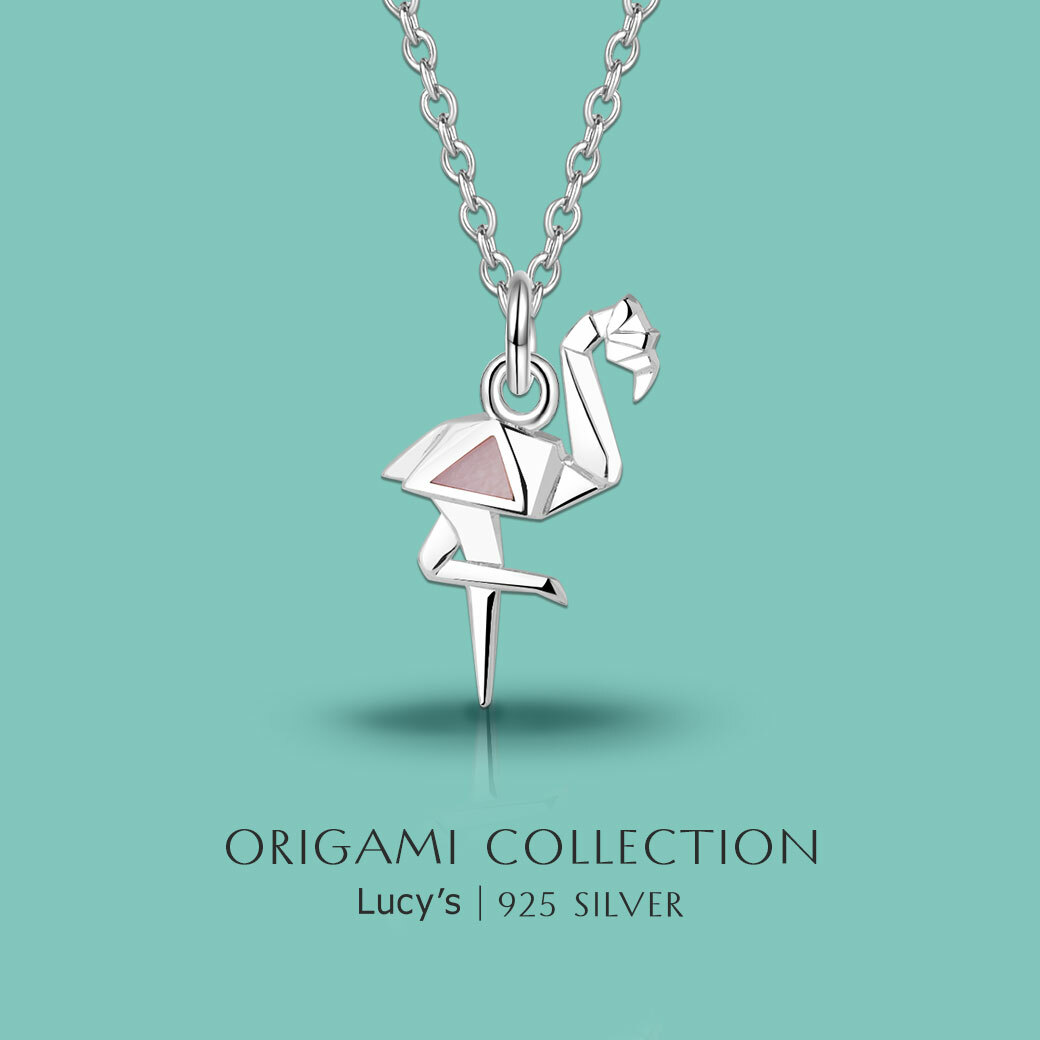 純銀摺紙系列｜珍珠母貝紅鶴 項鍊 (95085)