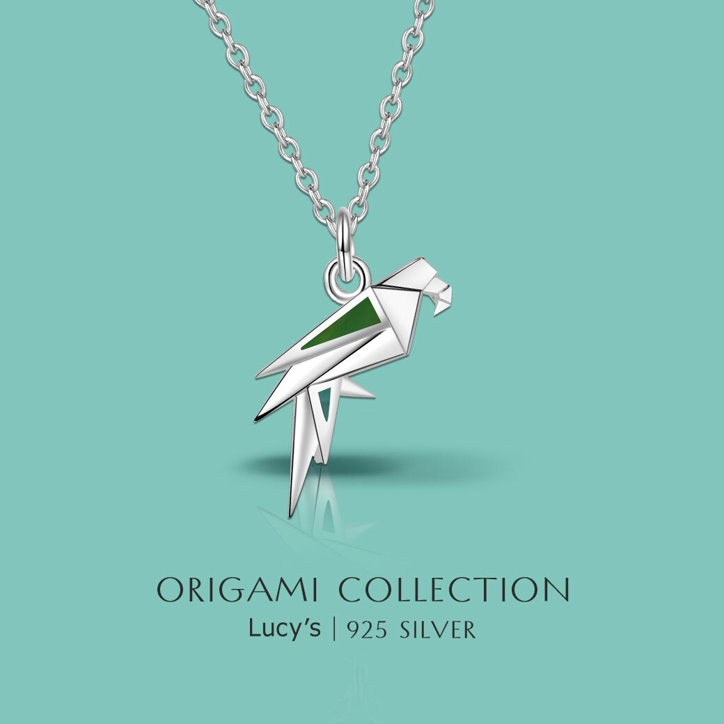 純銀摺紙系列｜珍珠母貝鸚鵡 項鍊 (95087)