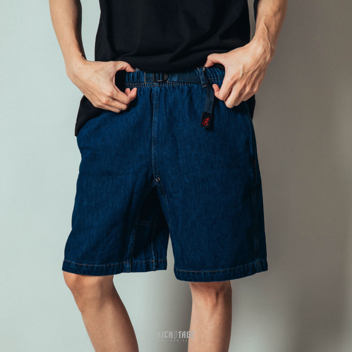 [5折售出無退換] 日本品牌 男款 GRAMICCI DENIM G-SHORT 中藍色 深藍色 腰帶 休閒 膝上牛仔短褲【G2SM-P040】