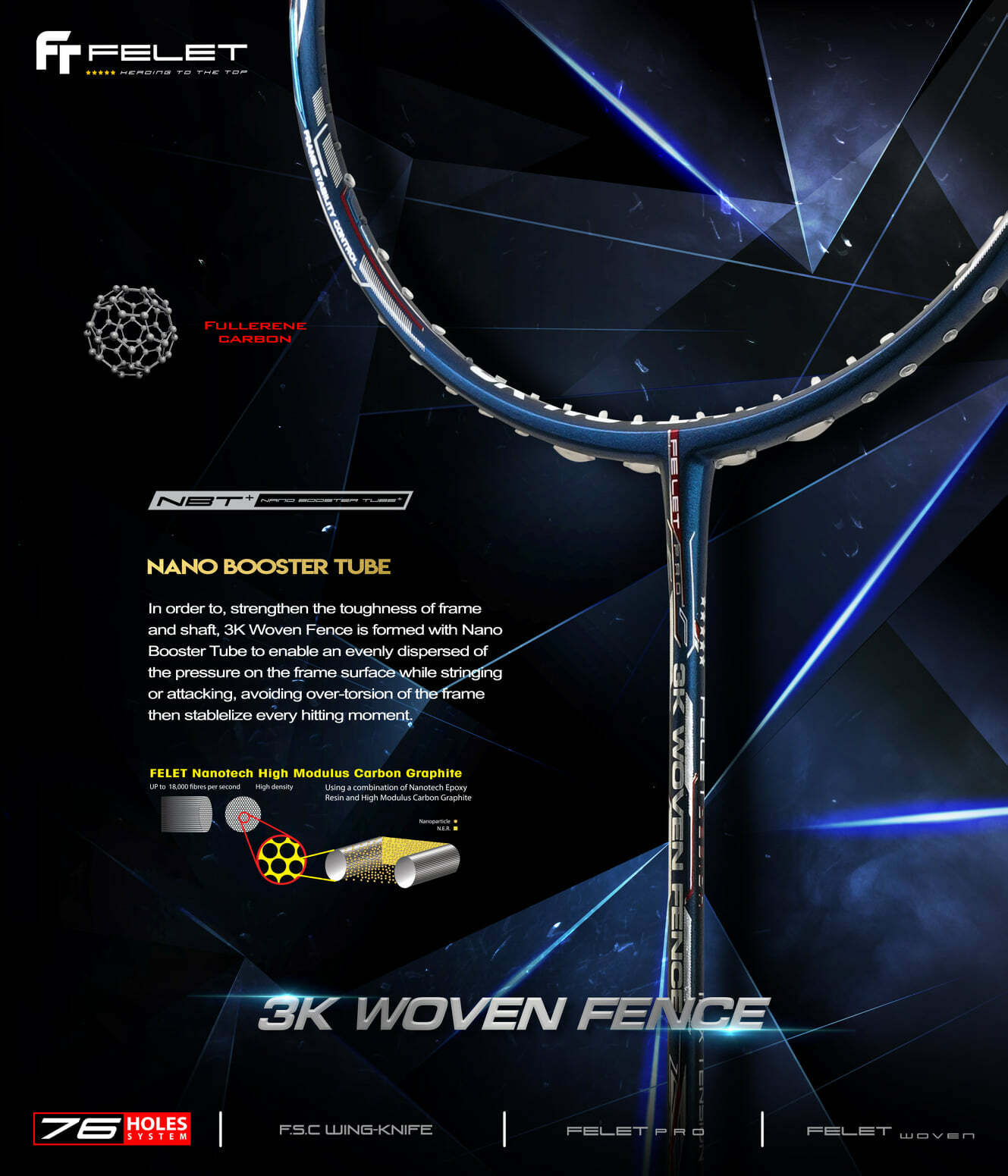 Felet 3K Woven Fence Badminton Racket Free Grip