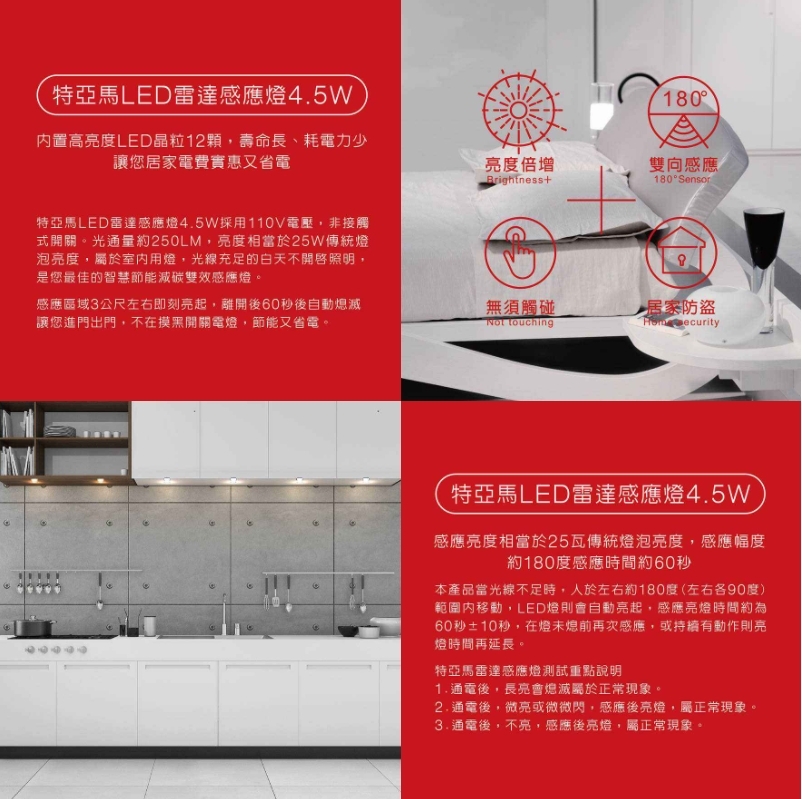 【Toyama】LED Sensor Light Bulb 4.5W-Bendable (E27 head)