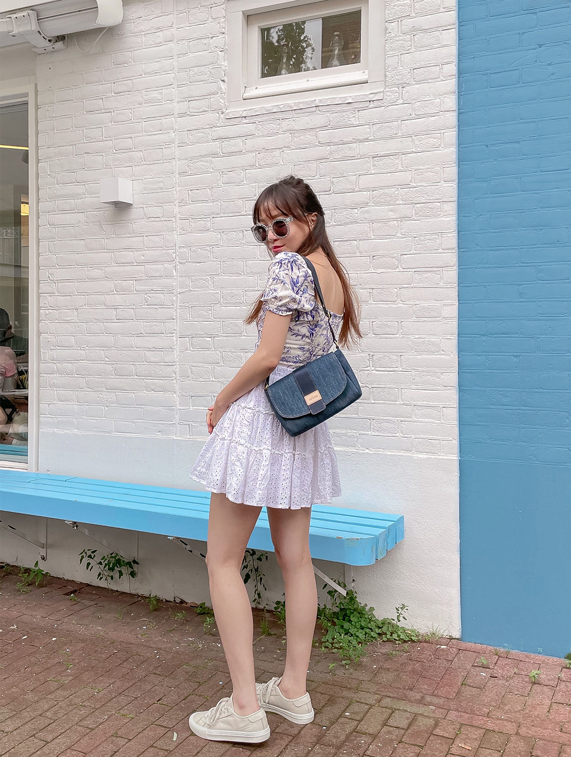 斜肩包 丹寧包包 丹寧包 丹寧斜背包 藍色包 馬鞍包 包包推薦 Denim 經典馬鞍包 satana SDNN0050 深丹寧藍 KOL推薦 IG網紅 @audreyverse