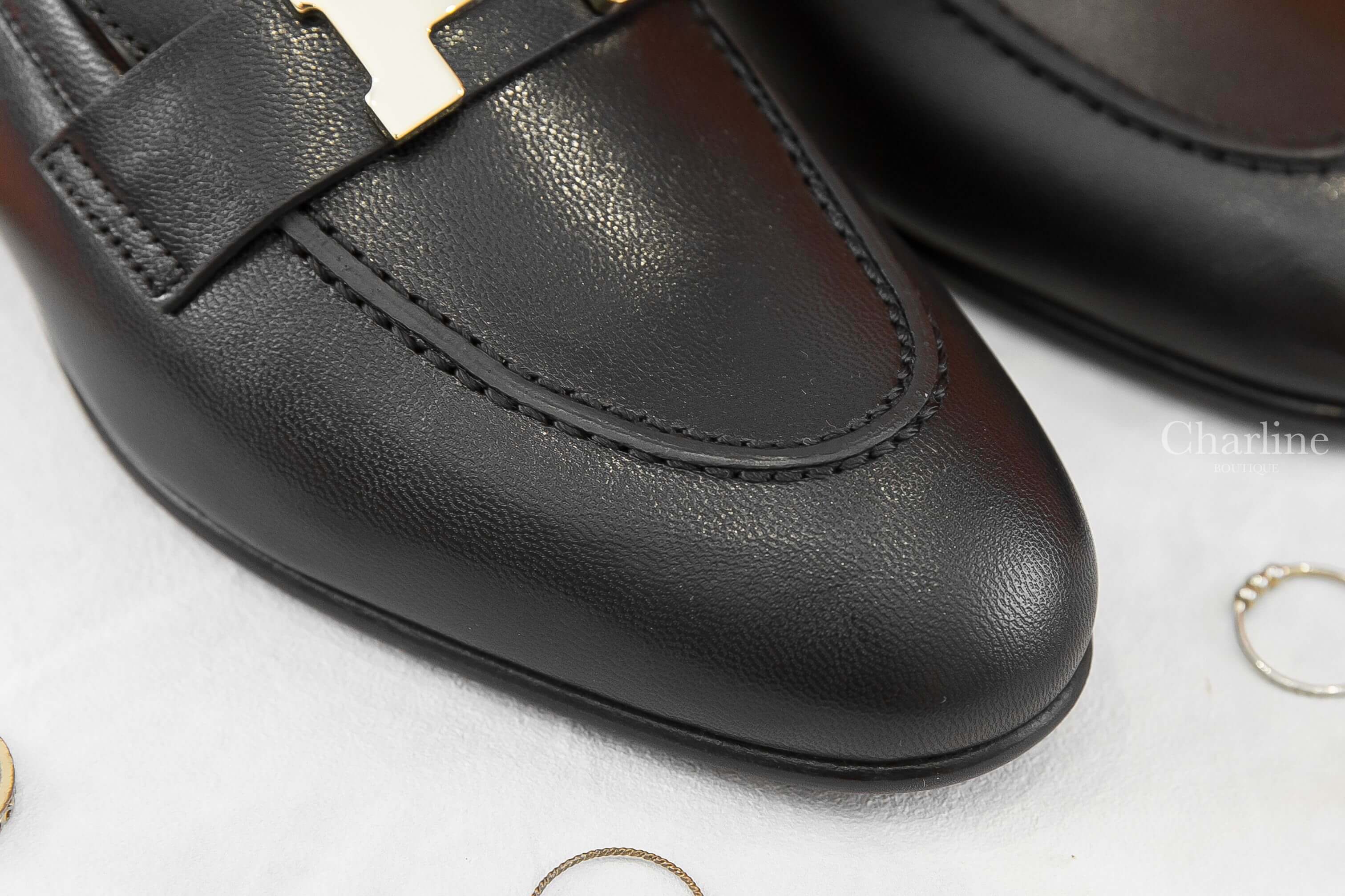 Hermès Paris Loafer 黑色金釦H山羊皮樂福鞋